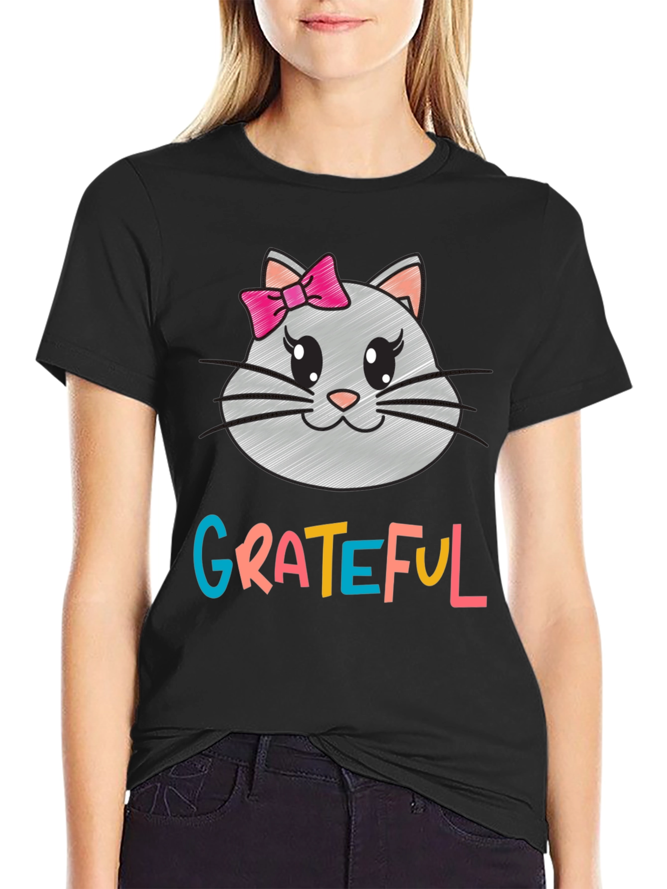 Grateful Kitty Tee - Womens Graphic T-Shirt