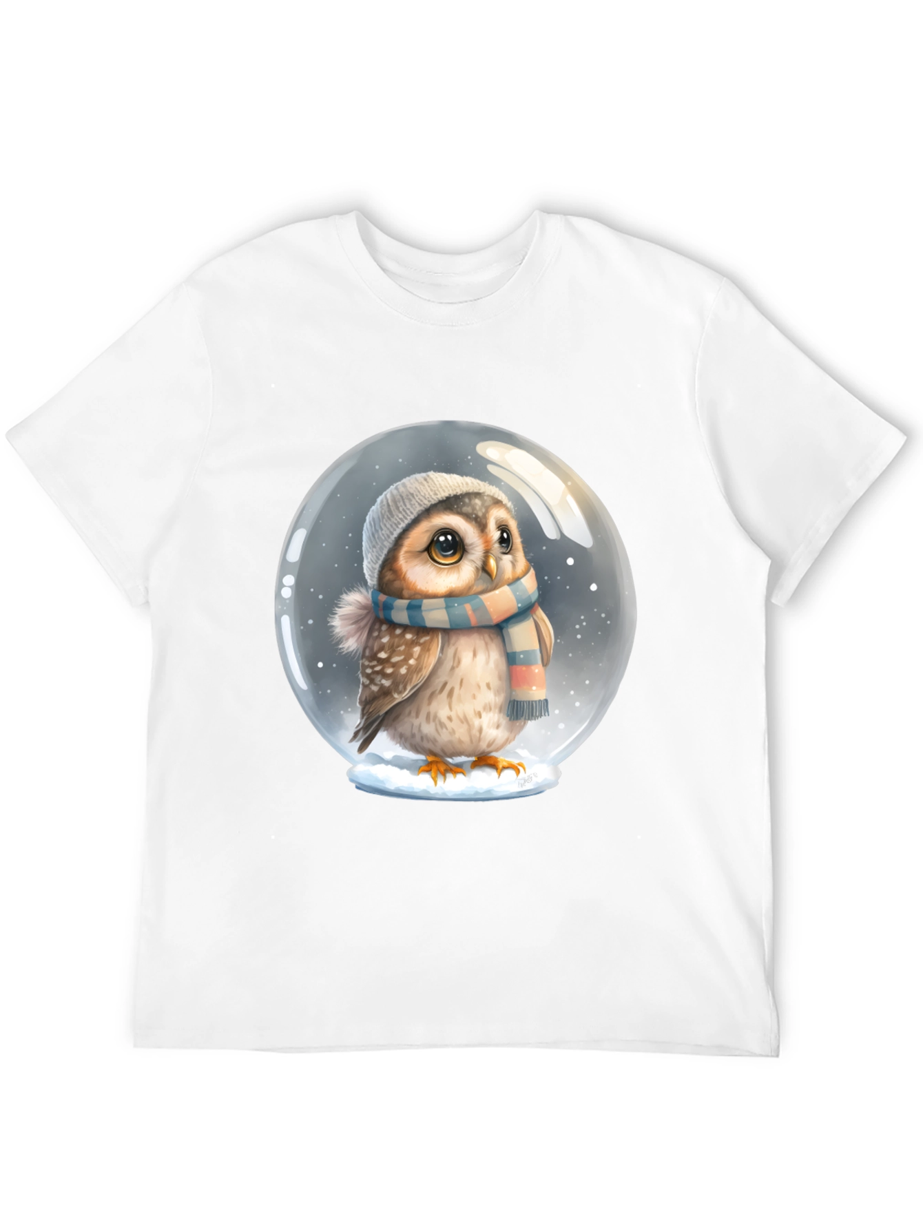 Cute Owl in Snow Globe Black T-Shirt