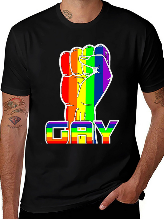 Rainbow Fist GAY Pride T-Shirt - Black Cotton Blend Tee