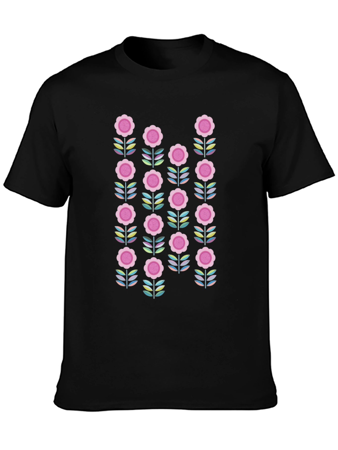 Retro Floral Graphic Tee - Black Cotton Blend