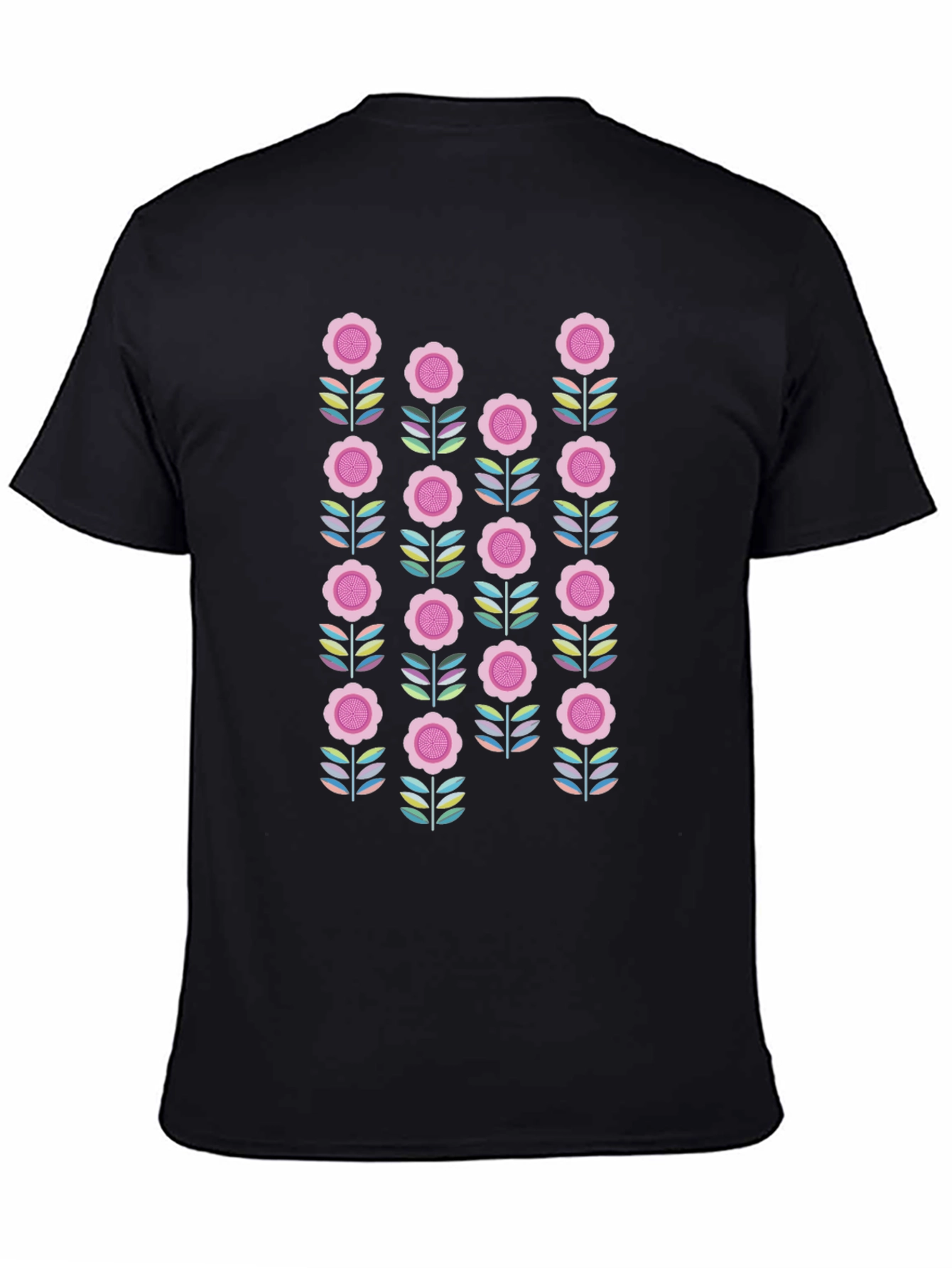 Retro Floral Graphic Tee - Black Cotton Blend