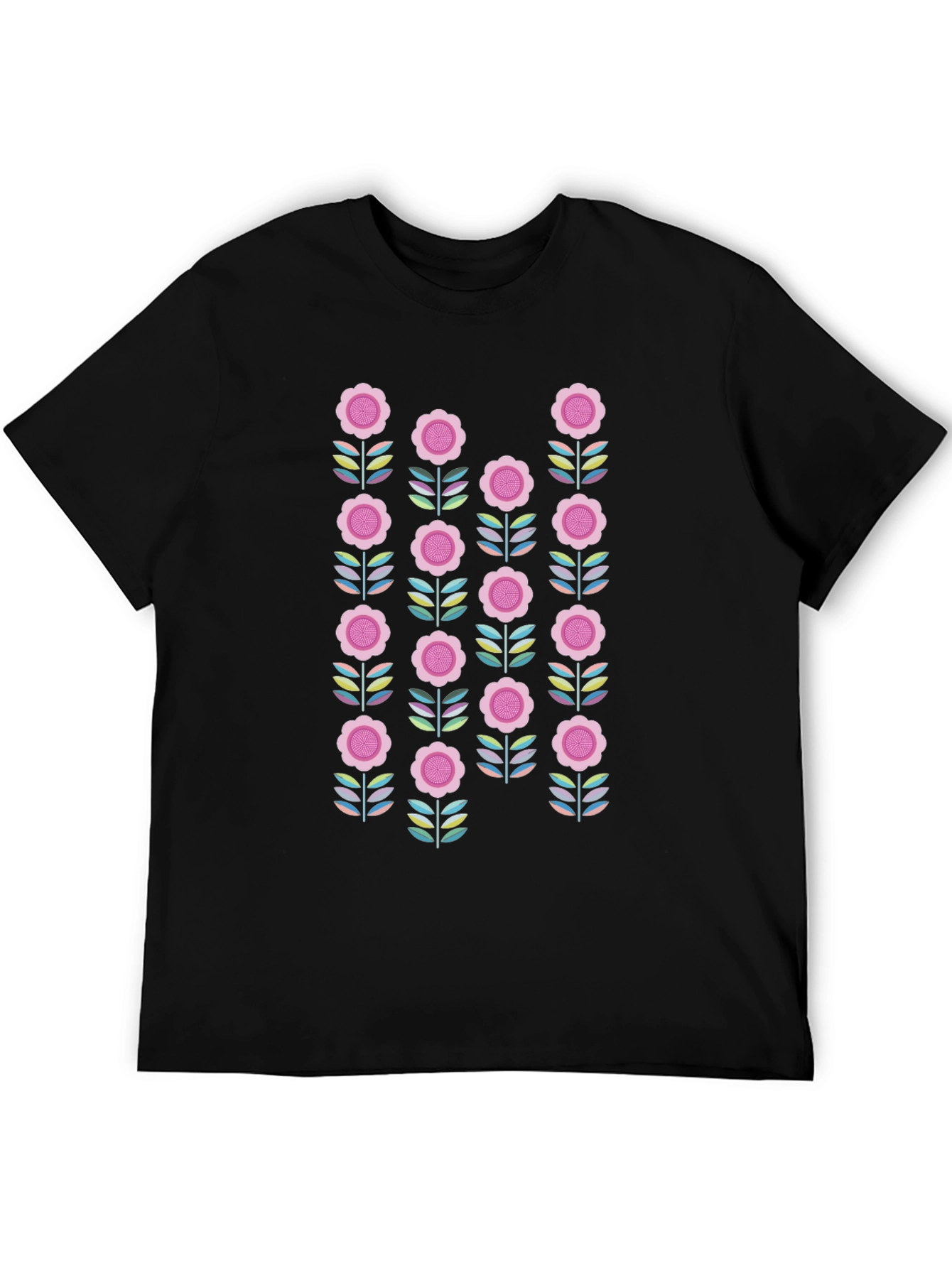 Retro Floral Graphic Tee - Black Cotton Blend