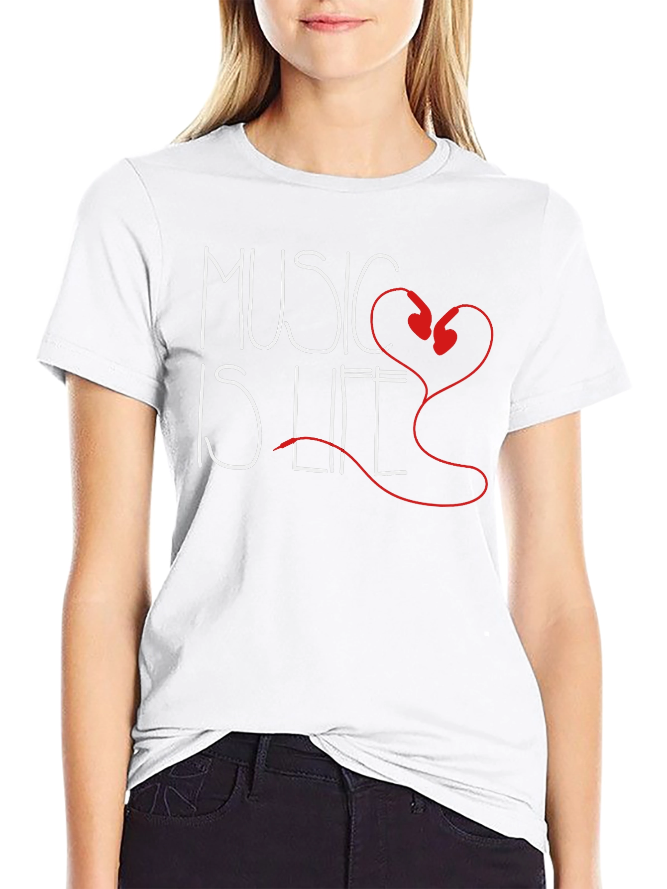 Music is Life T-Shirt - Heart Headphones Design