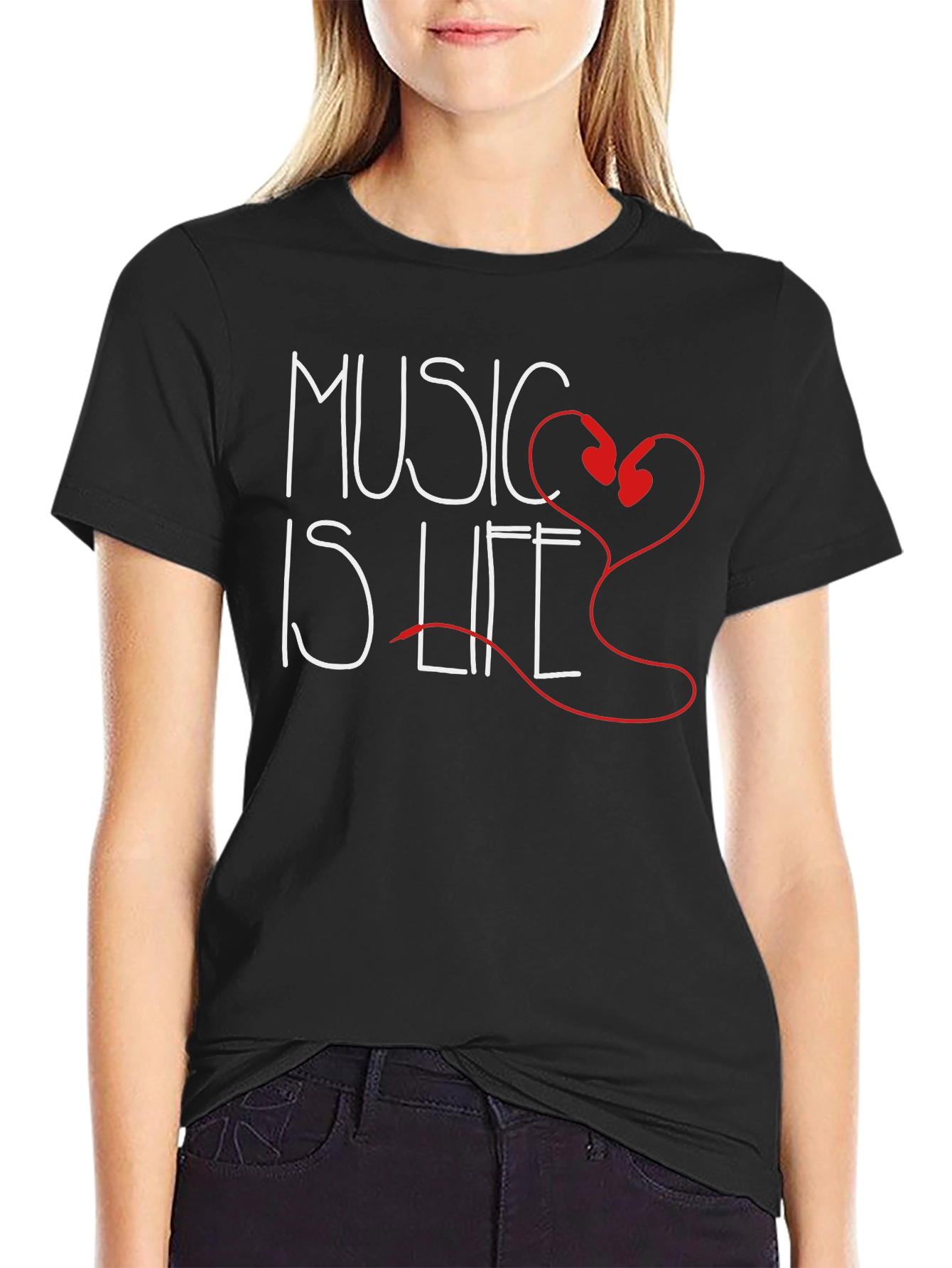 Music is Life T-Shirt - Heart Headphones Design