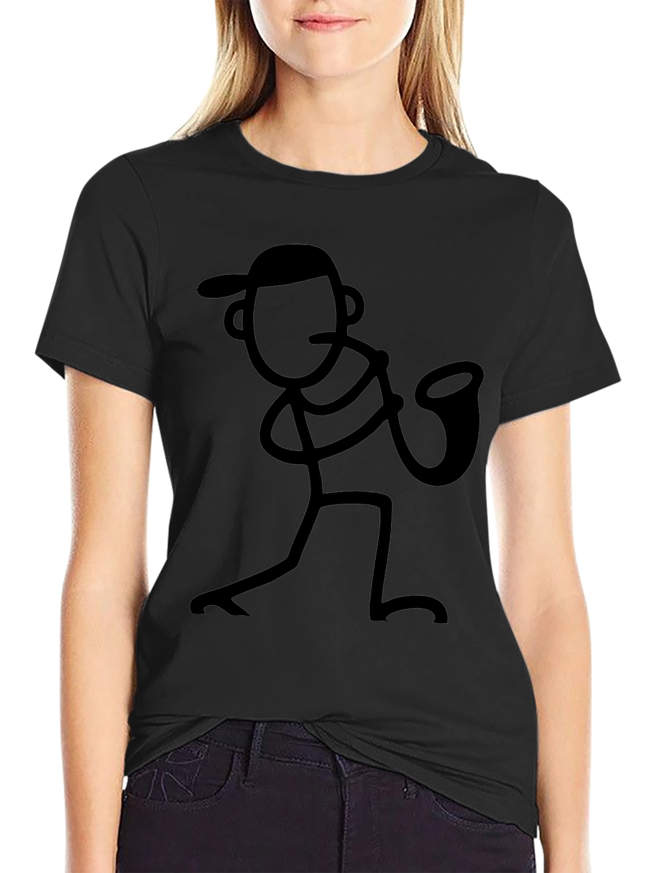 Cool Black Stick Figure Saxophone Player T-Shirt