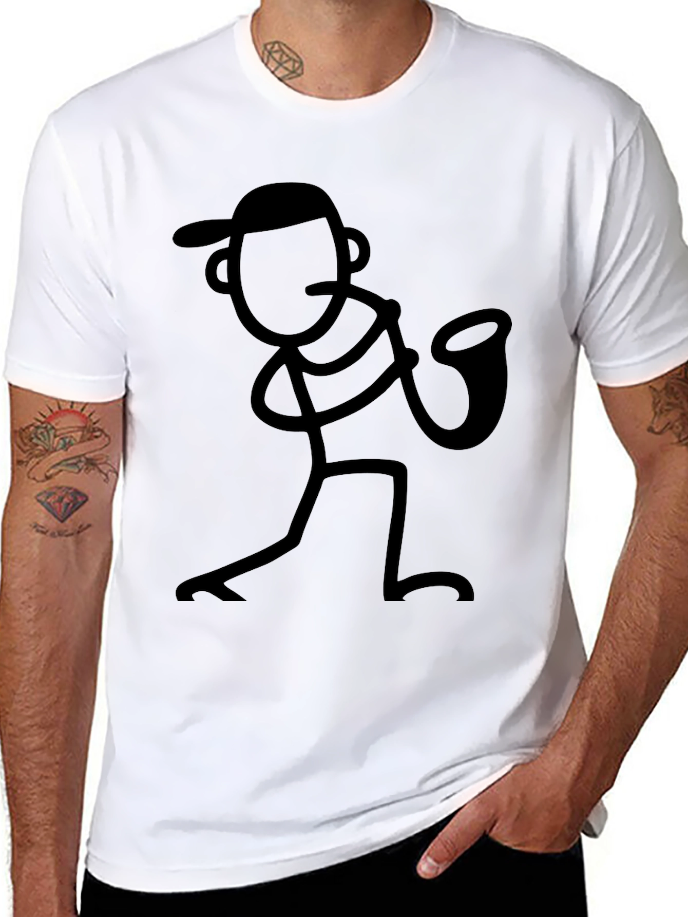 Cool Black Stick Figure Saxophone Player T-Shirt