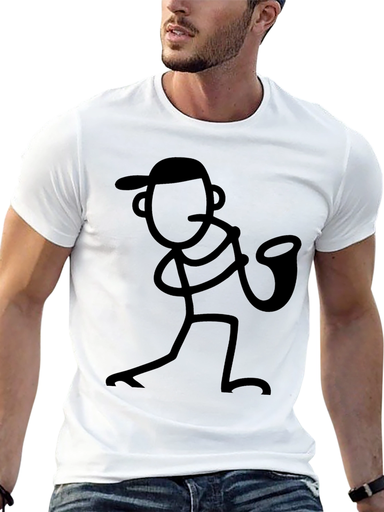Cool Black Stick Figure Saxophone Player T-Shirt