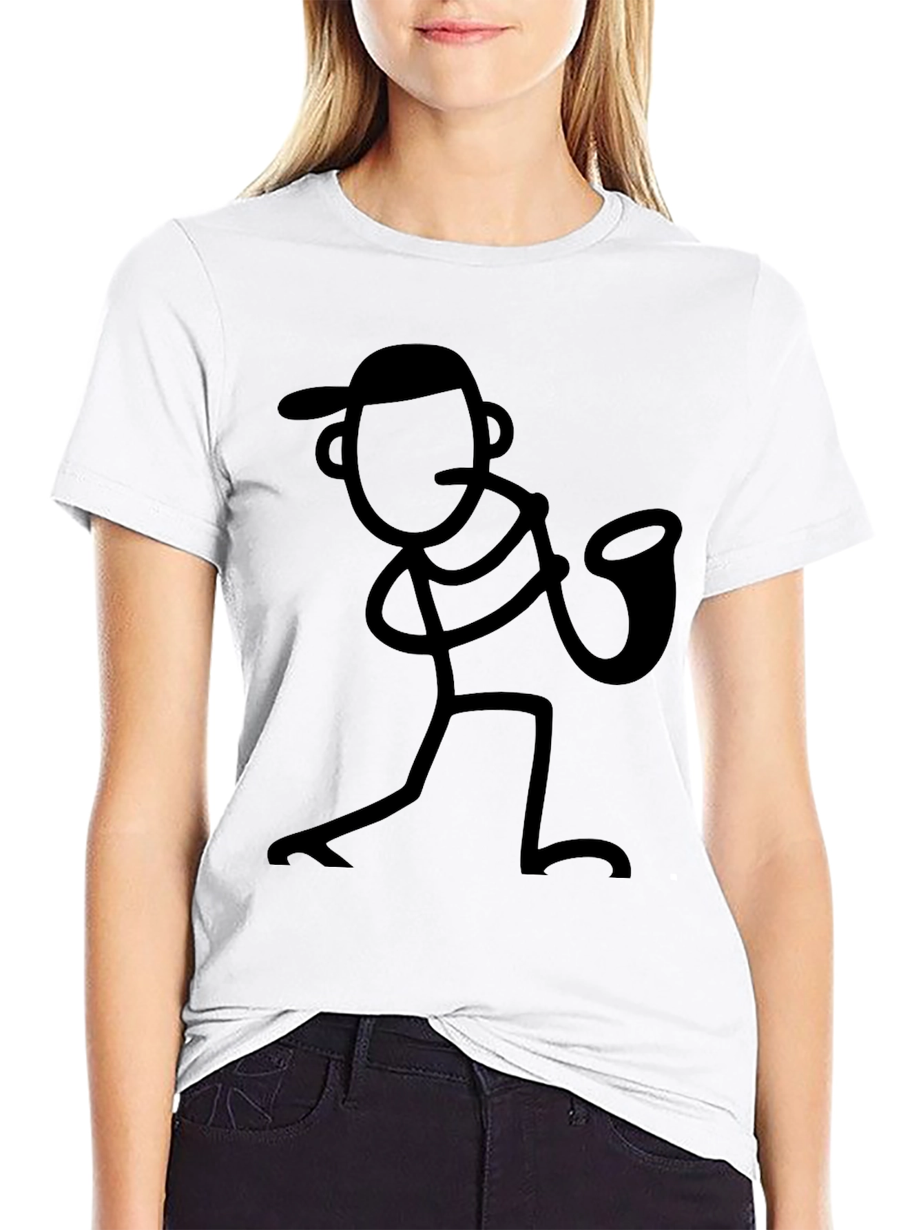 Cool Black Stick Figure Saxophone Player T-Shirt
