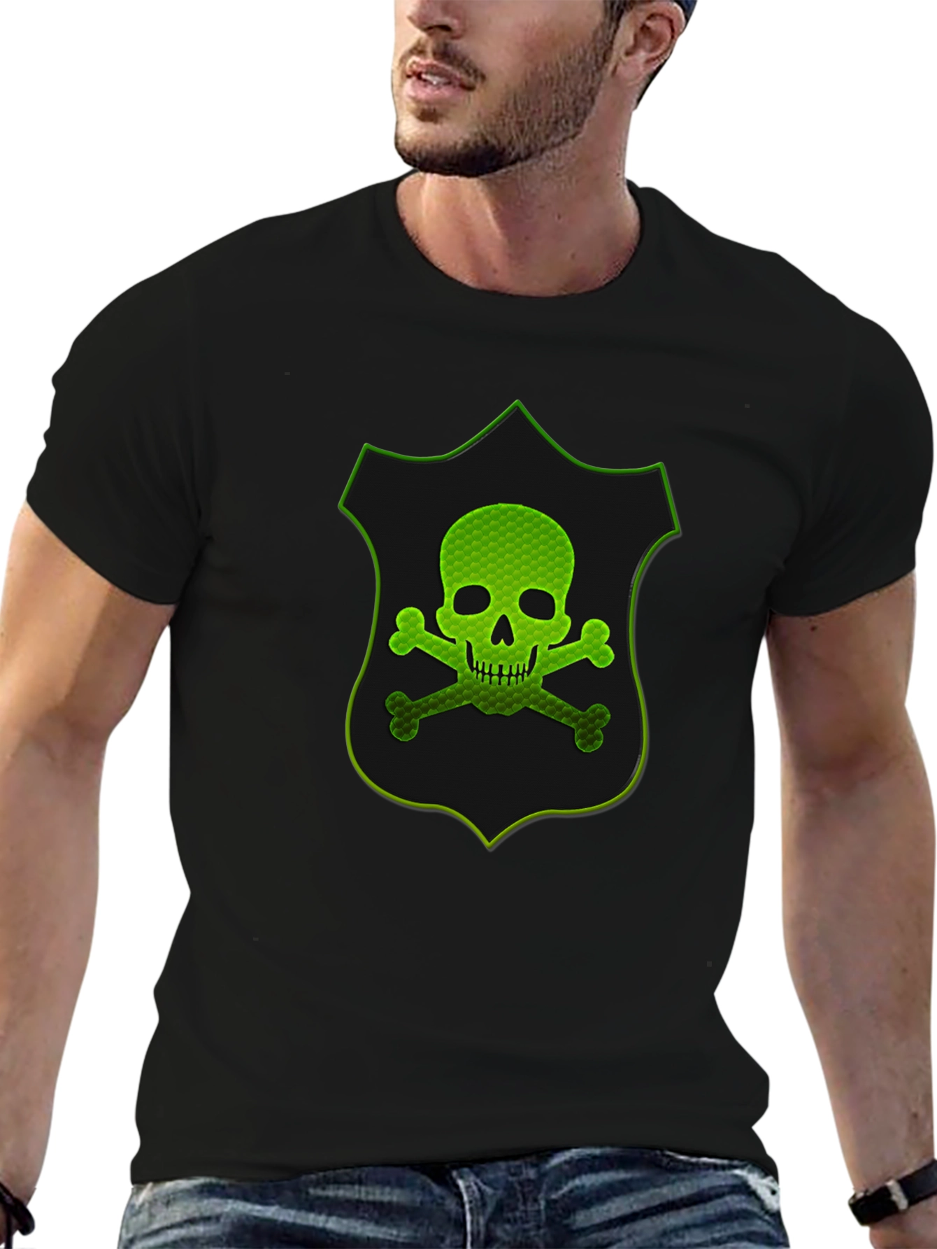 Green Skull Shield Graphic T-Shirt