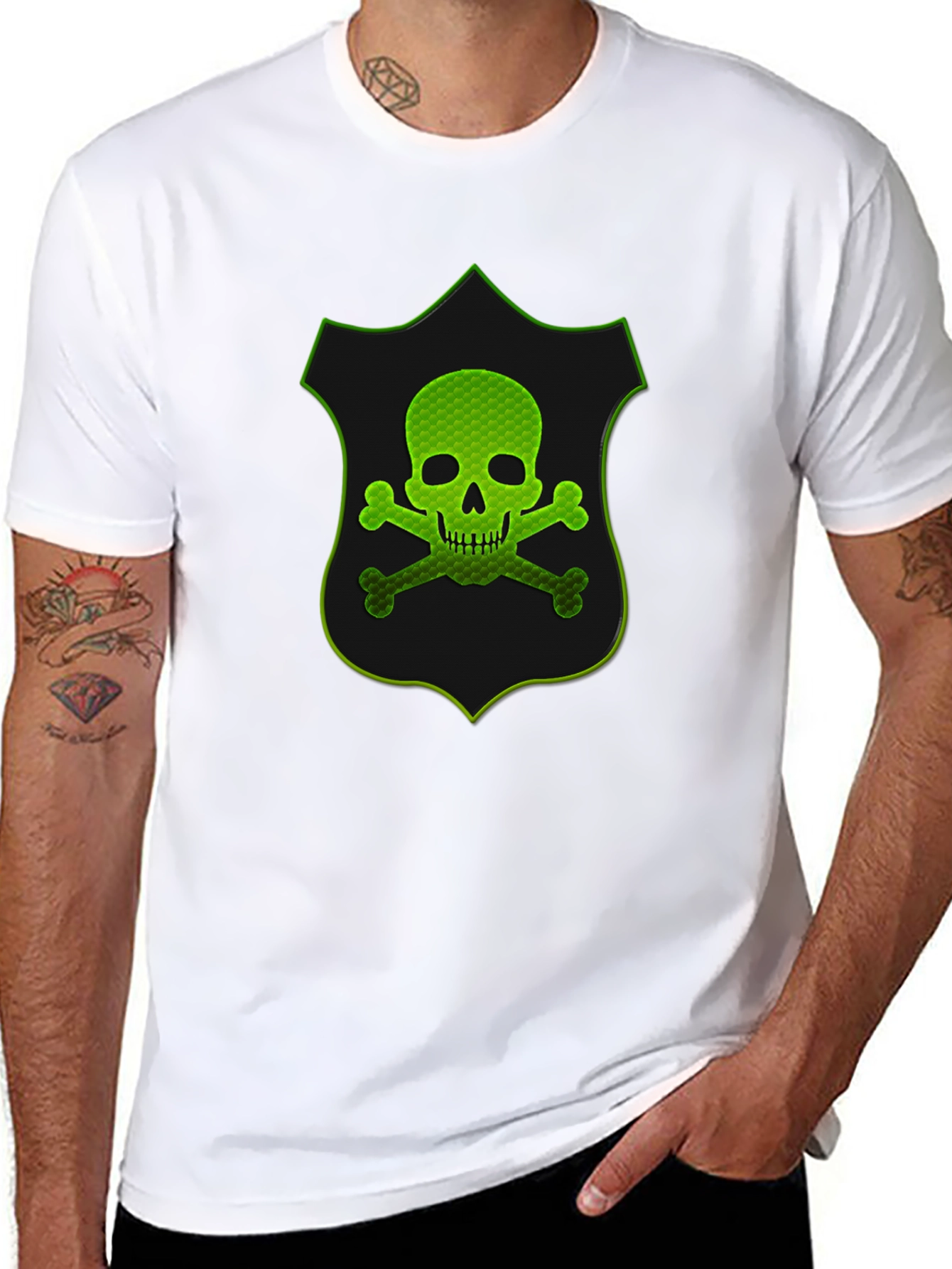 Green Skull Shield Graphic T-Shirt