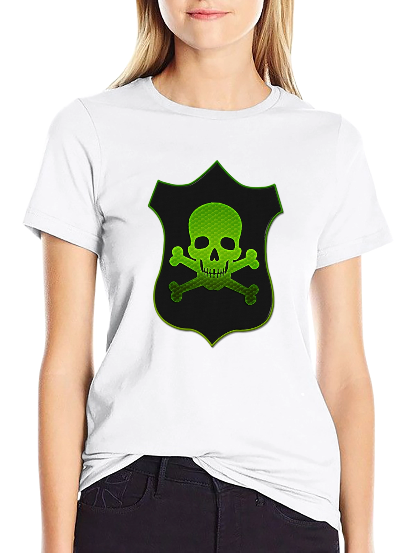 Green Skull Shield Graphic T-Shirt