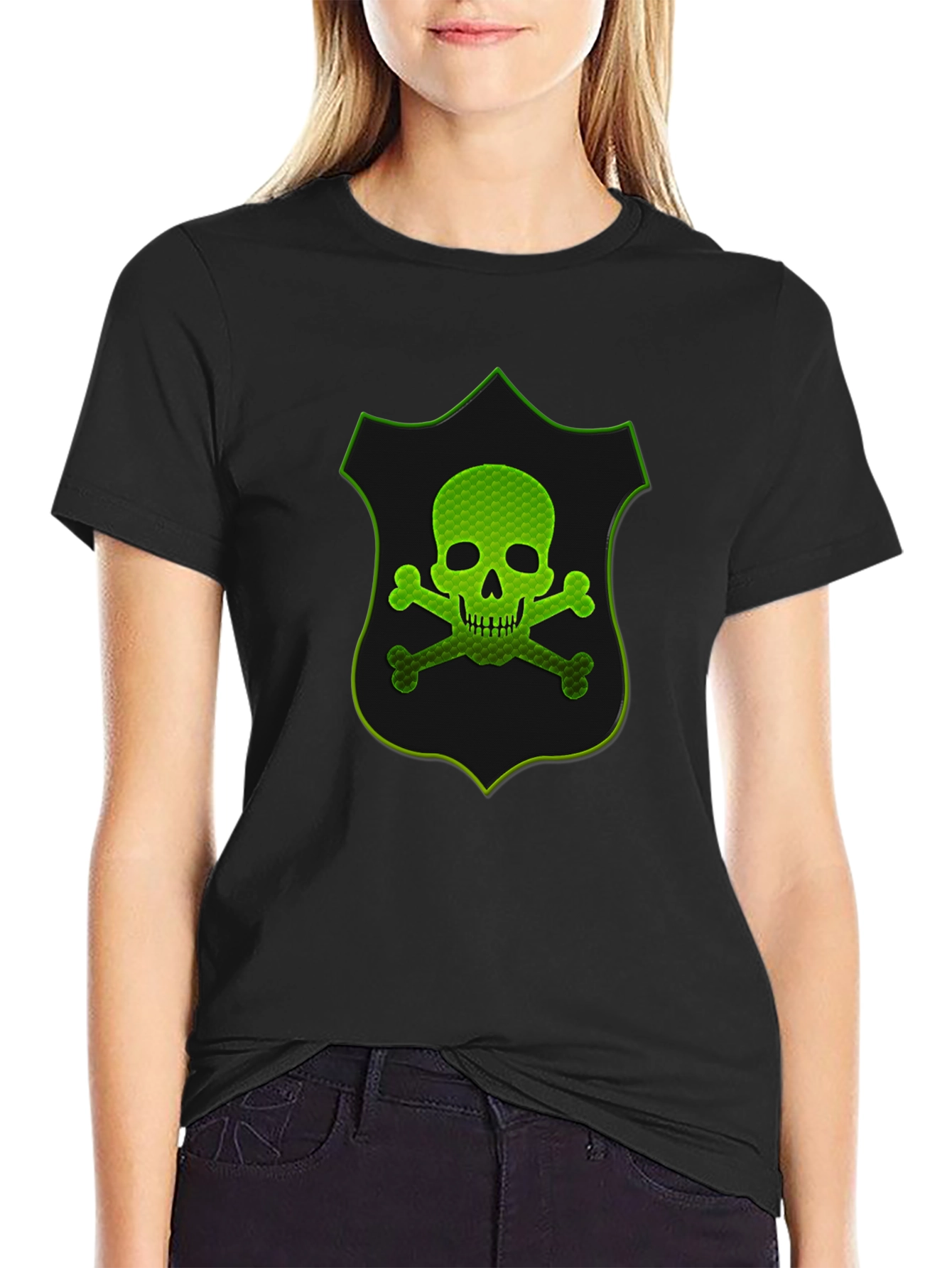 Green Skull Shield Graphic T-Shirt