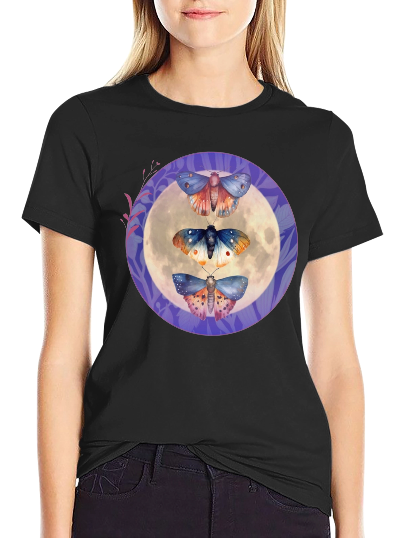 Moths on Moon Graphic T-Shirt