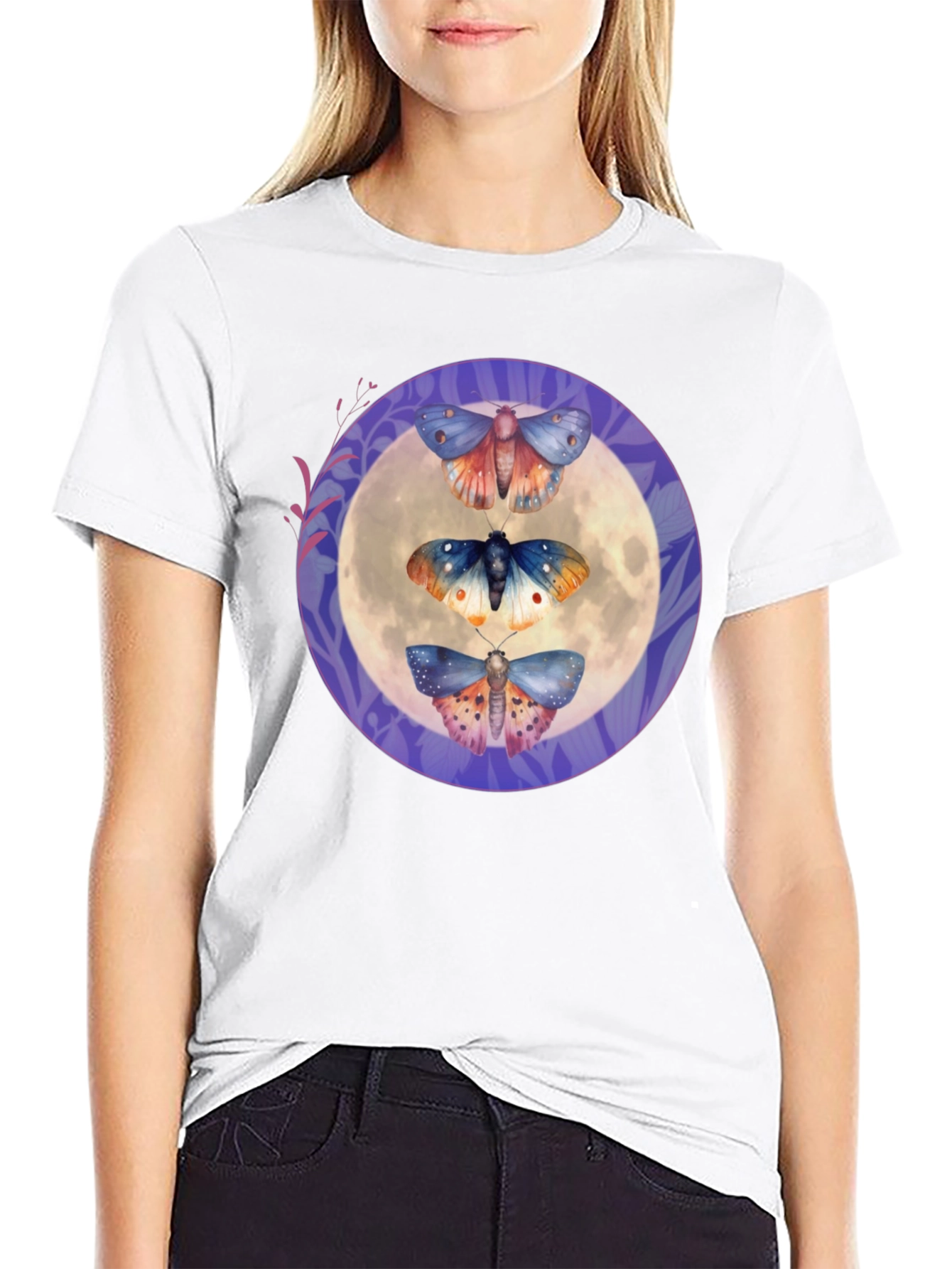 Moths on Moon Graphic T-Shirt