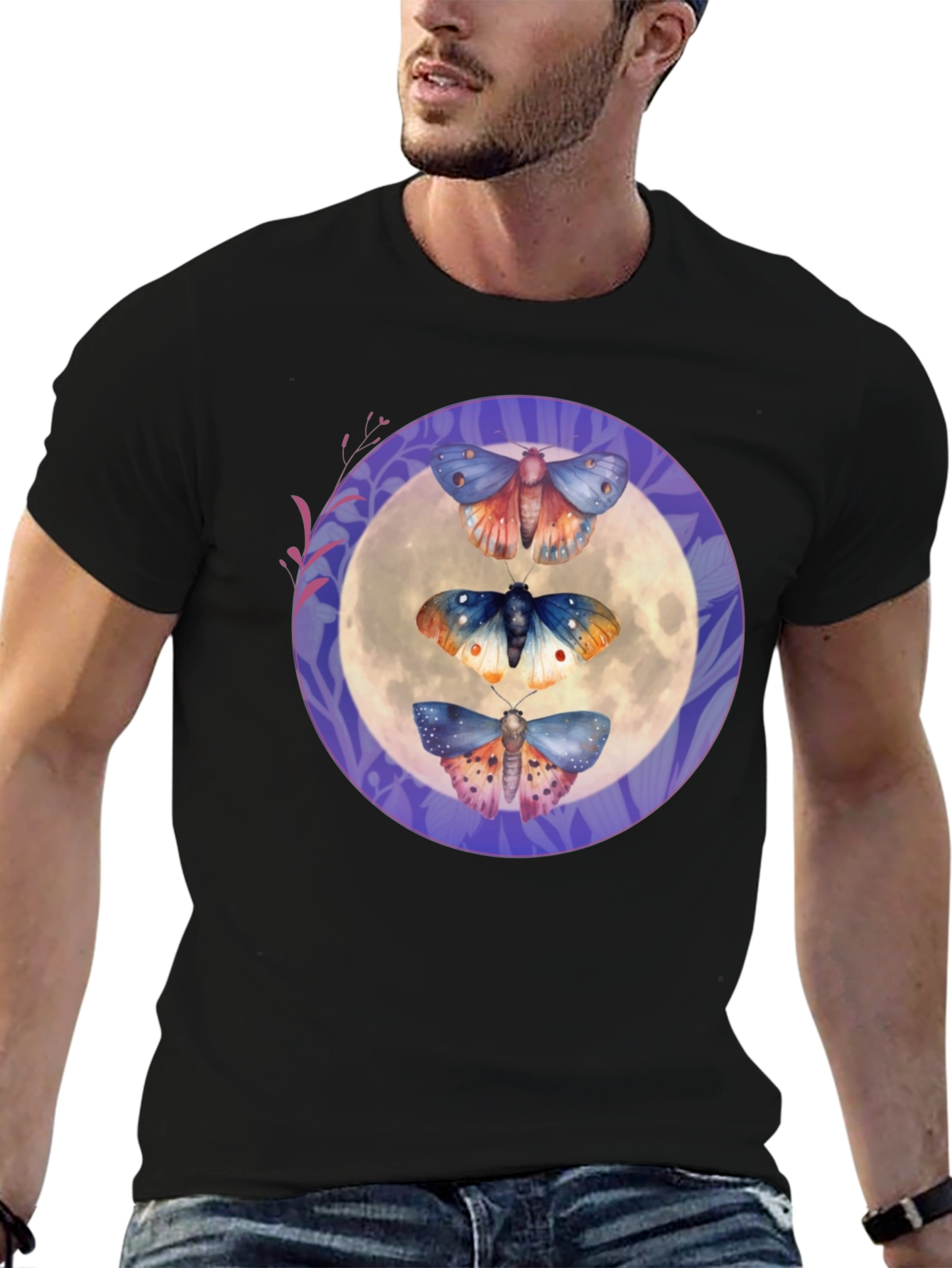 Moths on Moon Graphic T-Shirt