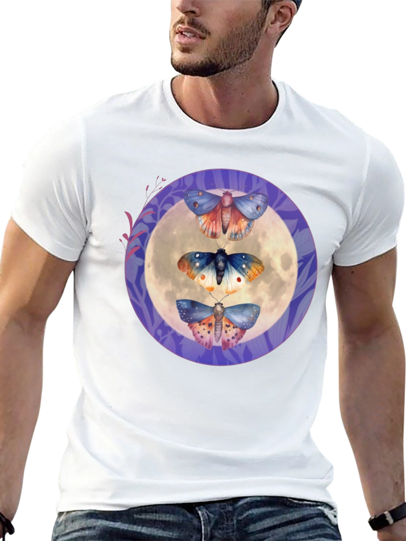Moths on Moon Graphic T-Shirt