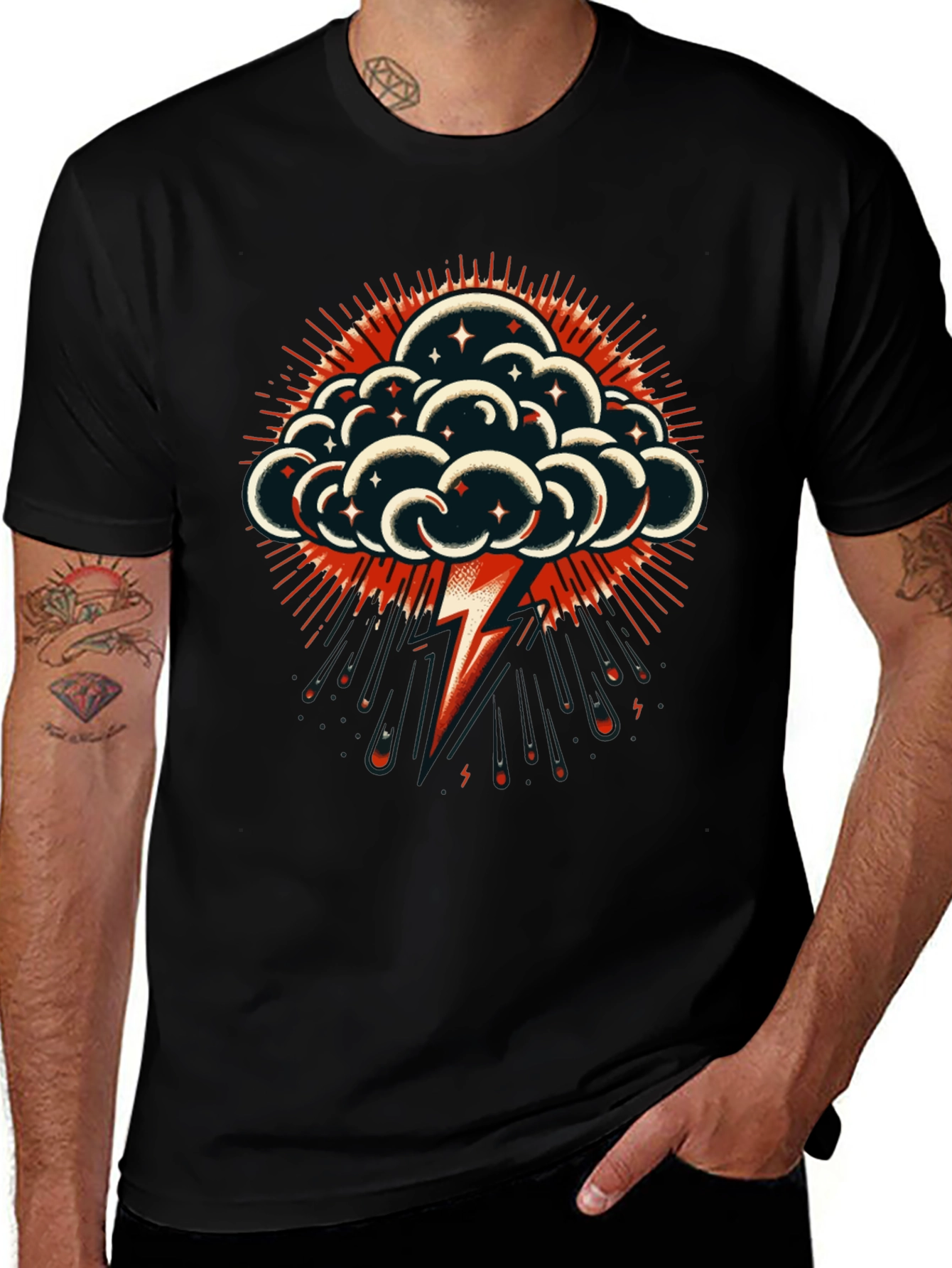 Thunderbolt Cloud Graphic Tee - Stylish Black T-Shirt