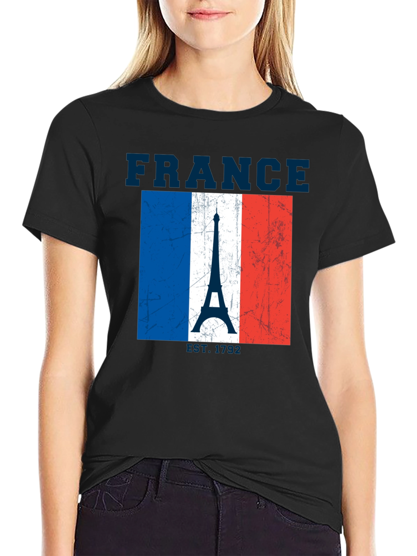 France Flag Eiffel Tower Graphic T-Shirt