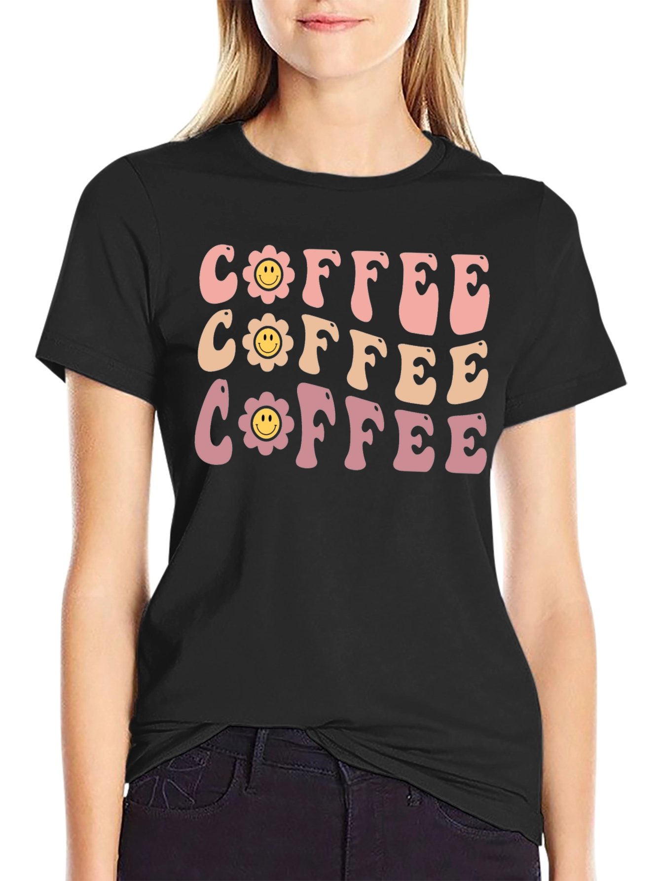 Retro Coffee Graphic Tee - Flower Power Design