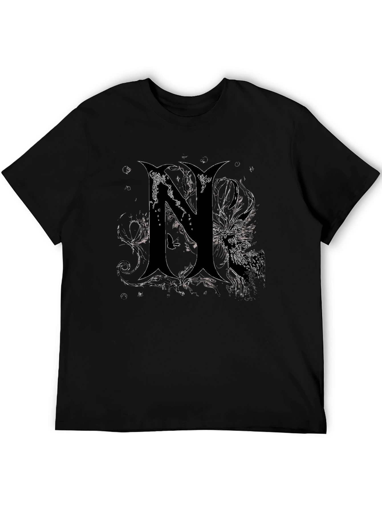Edgy Gothic N Graphic Print Black T-Shirt