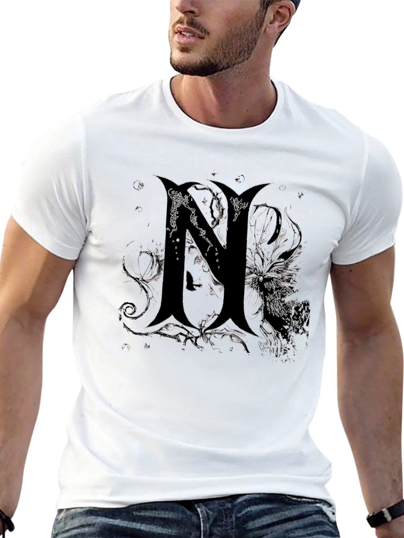 Edgy Gothic N Graphic Print Black T-Shirt