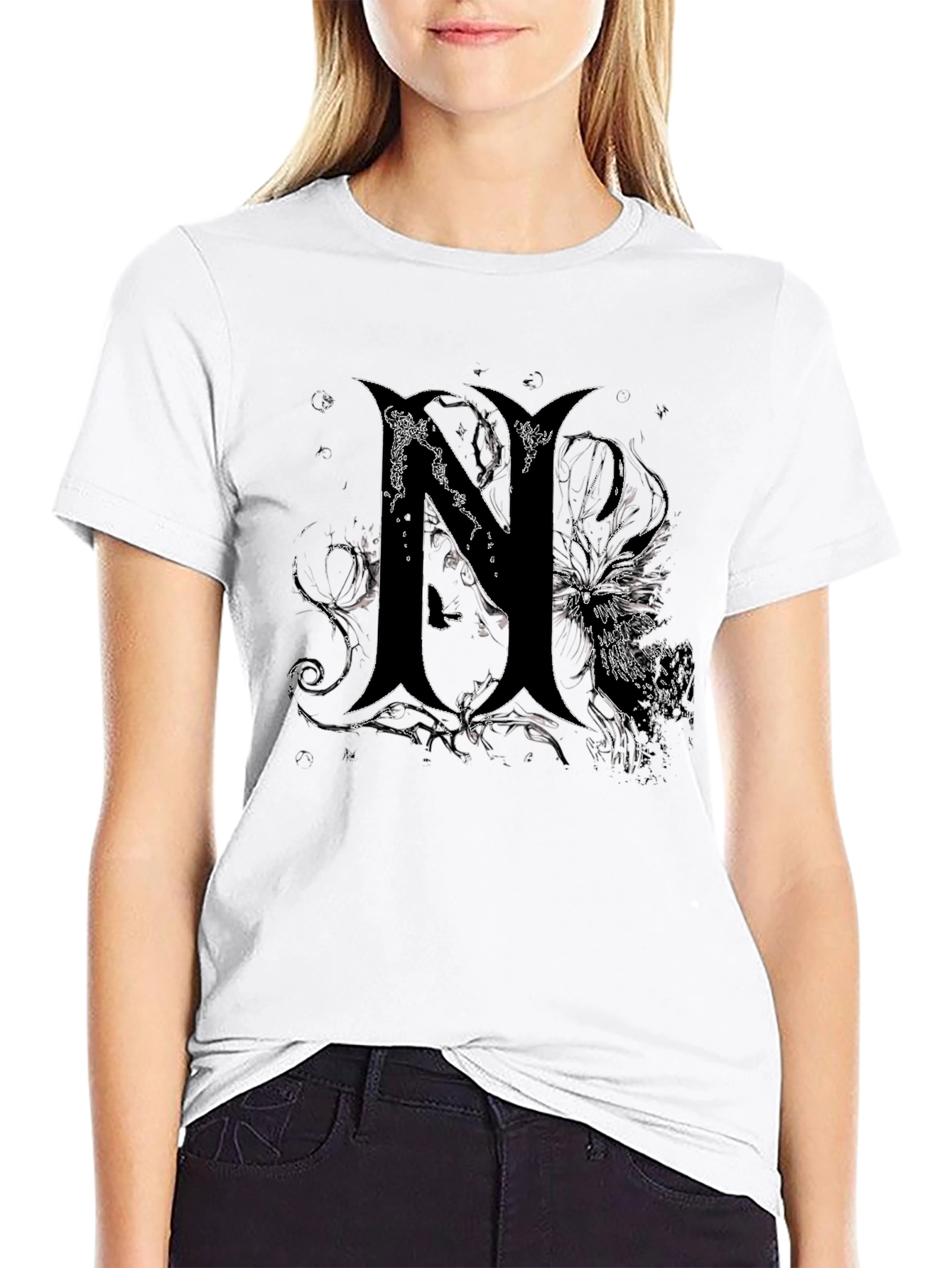 Edgy Gothic N Graphic Print Black T-Shirt