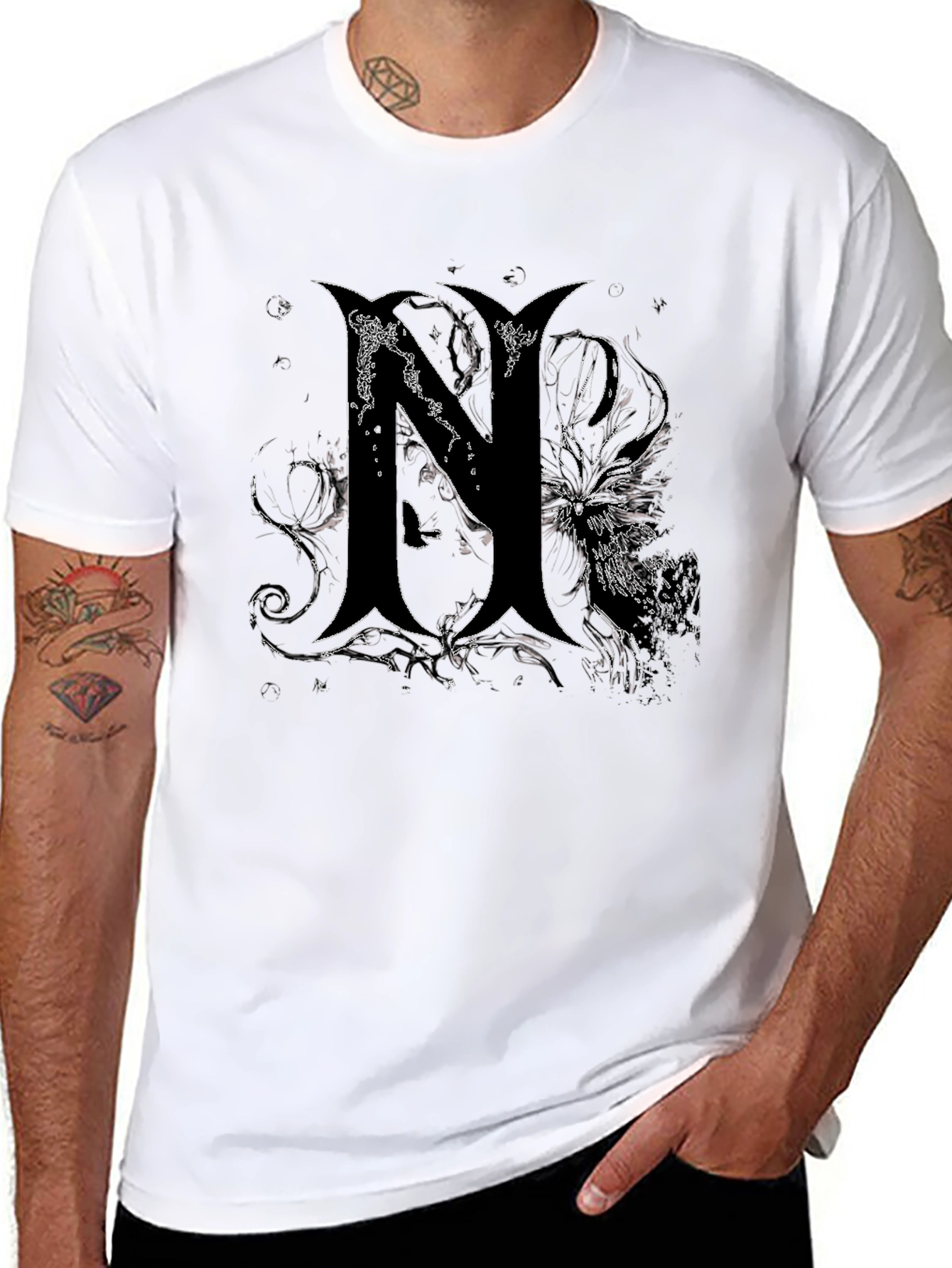Edgy Gothic N Graphic Print Black T-Shirt