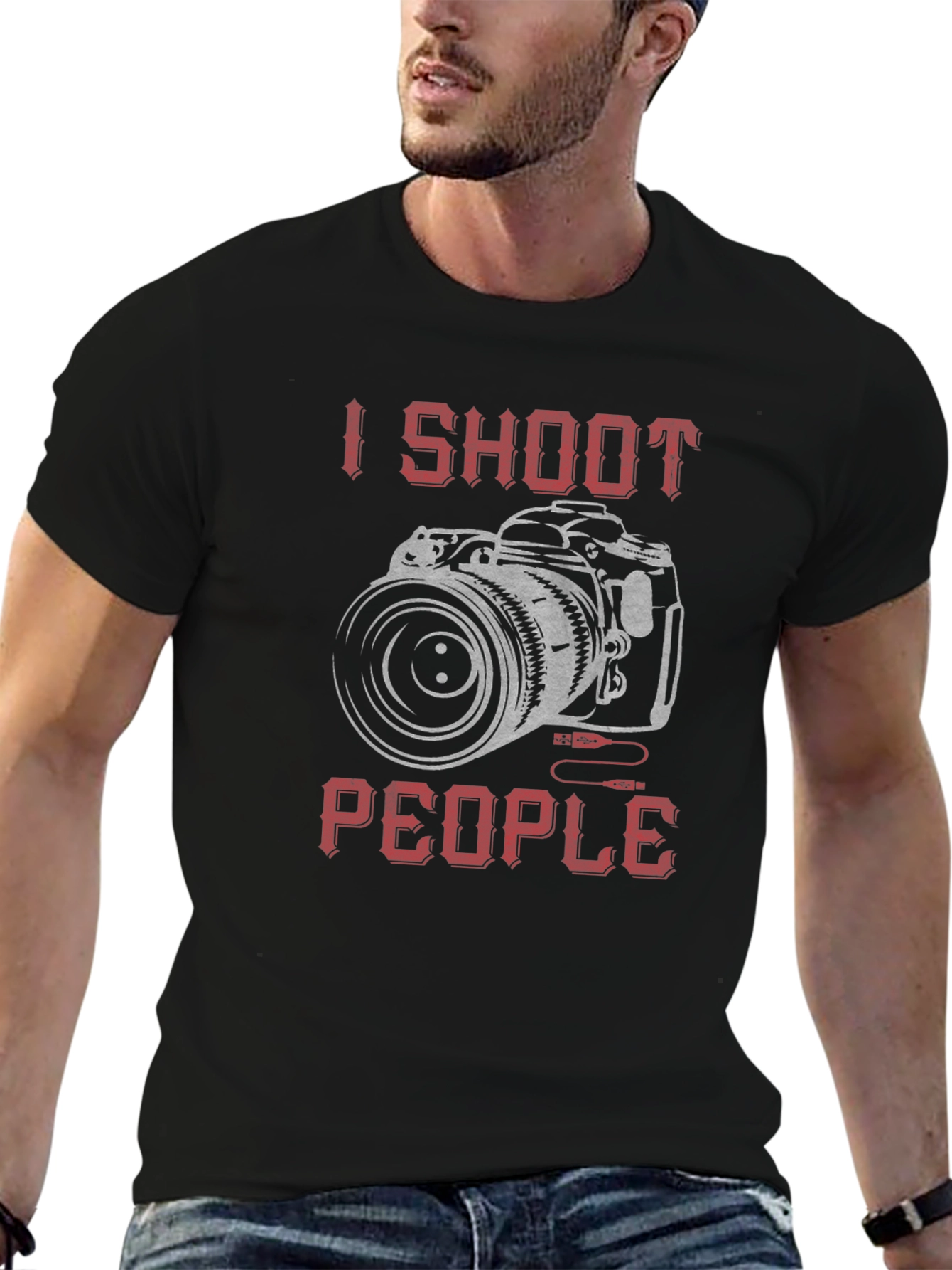 I Shoot People Camera Graphic Black T-Shirt