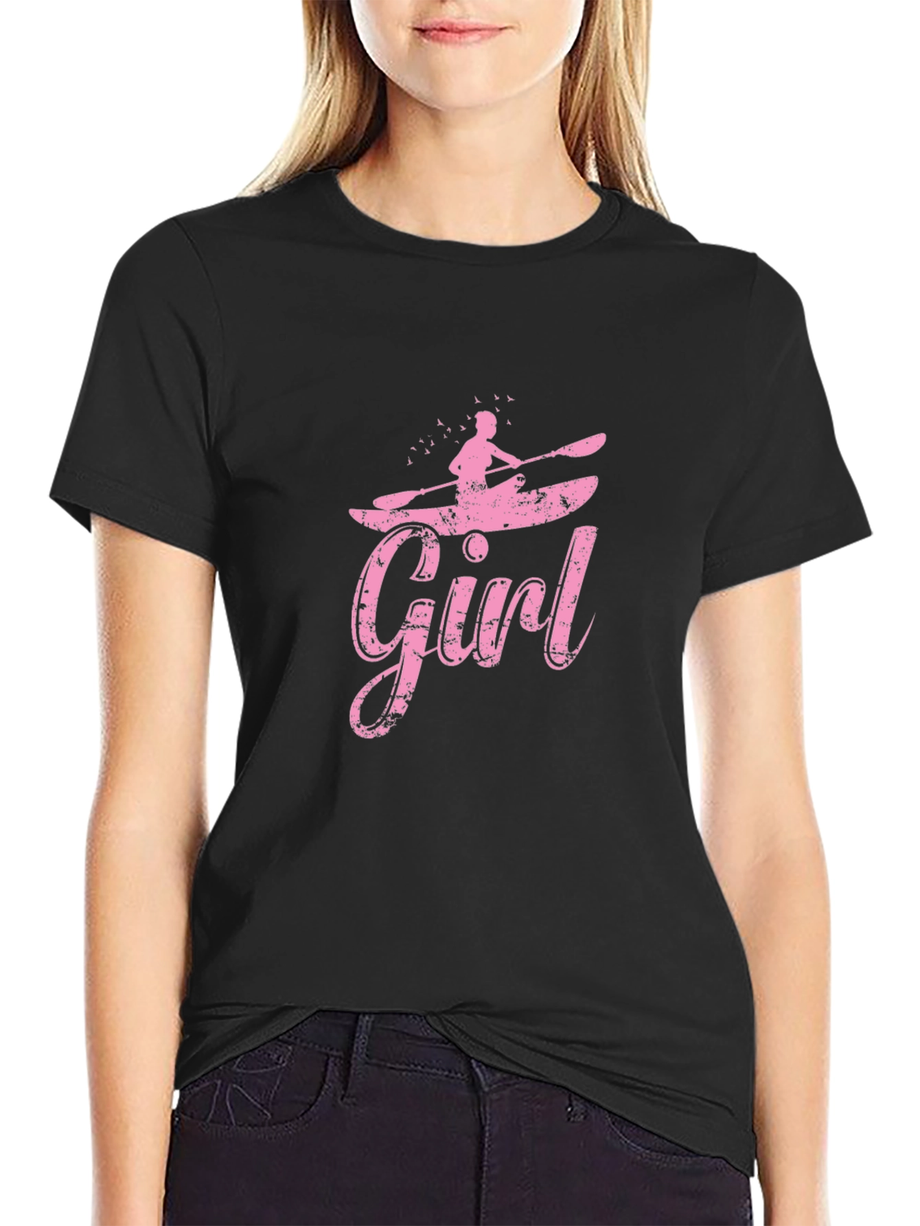 Girl Kayaking Black T-Shirt