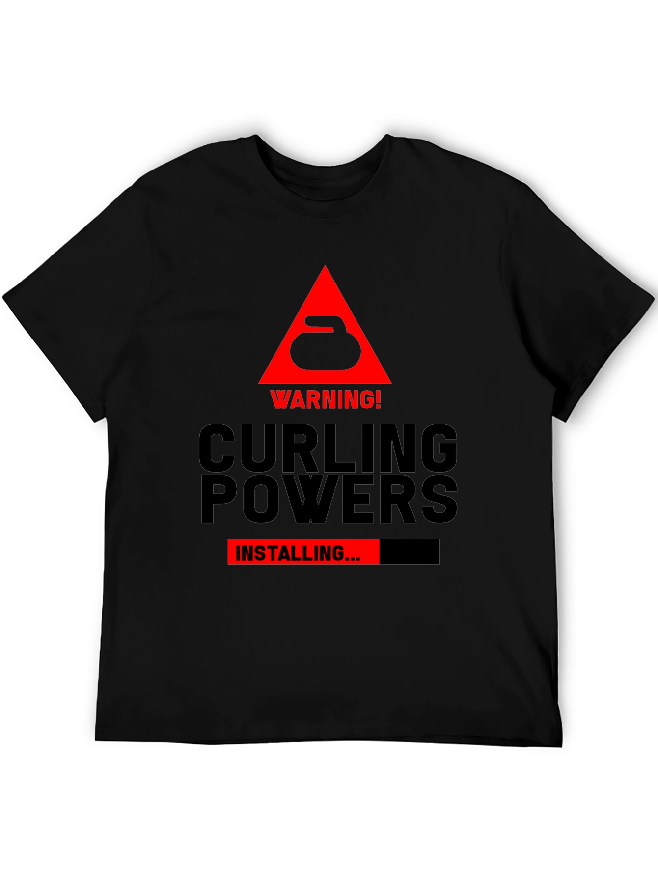 Curling Powers Installing Black T-Shirt