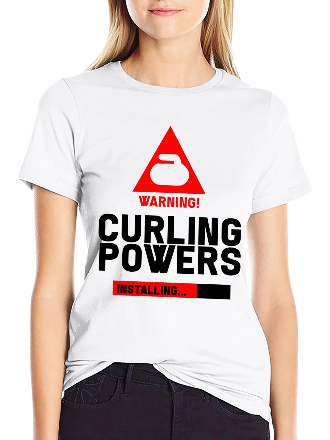 Curling Powers Installing Black T-Shirt