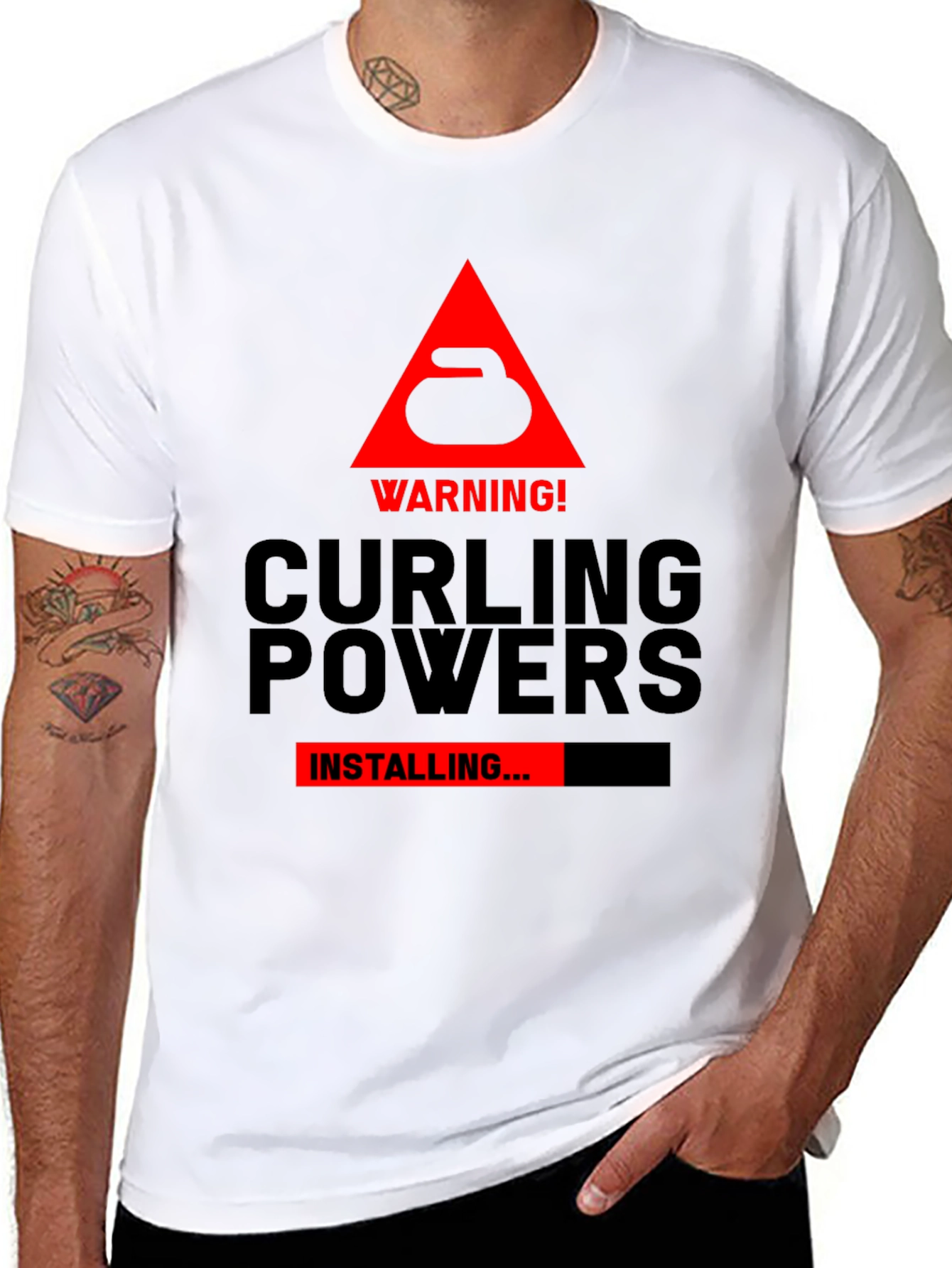 Curling Powers Installing Black T-Shirt