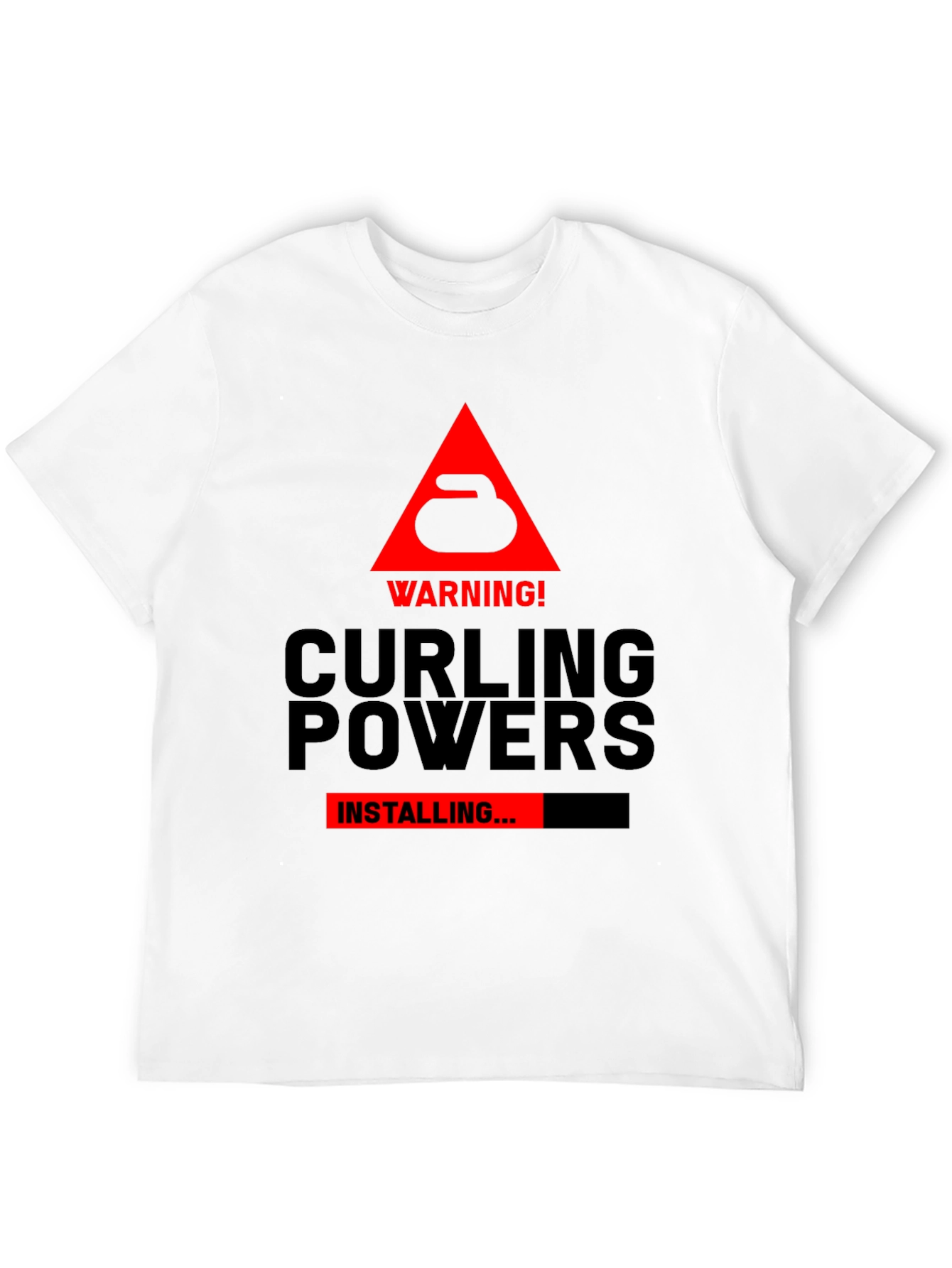 Curling Powers Installing Black T-Shirt