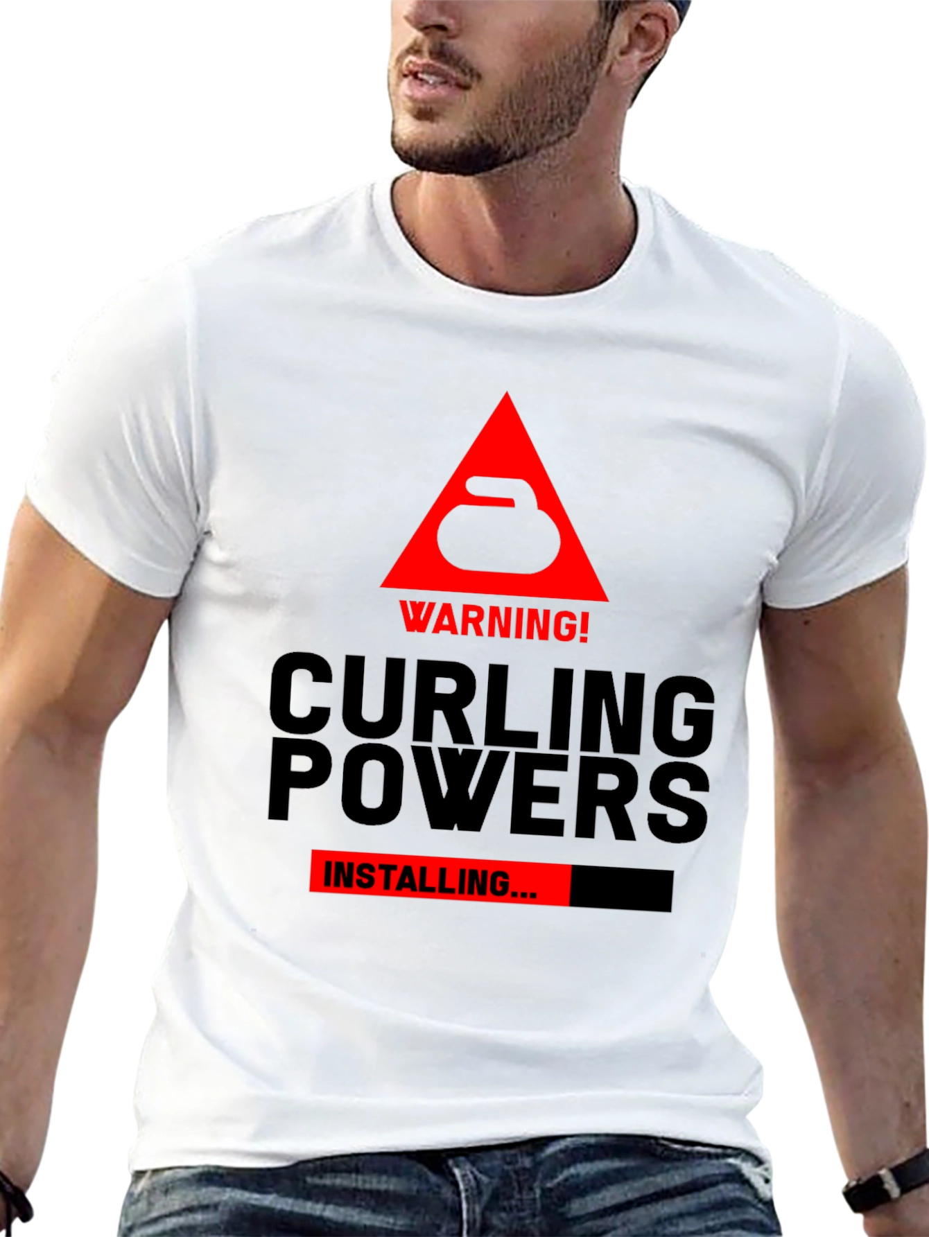Curling Powers Installing Black T-Shirt