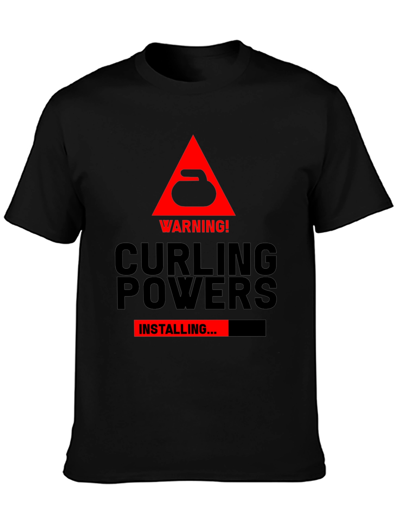 Curling Powers Installing Black T-Shirt