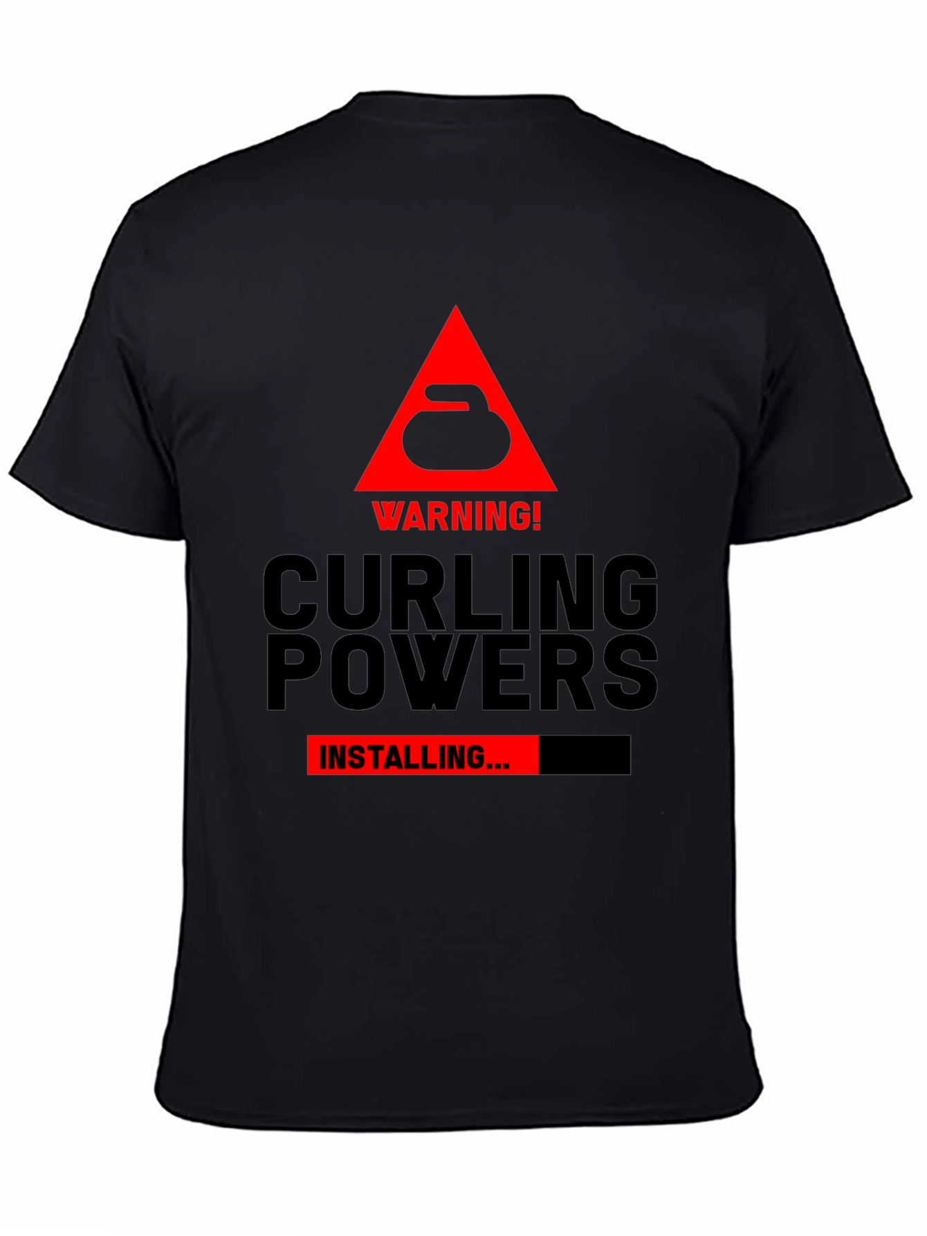 Curling Powers Installing Black T-Shirt