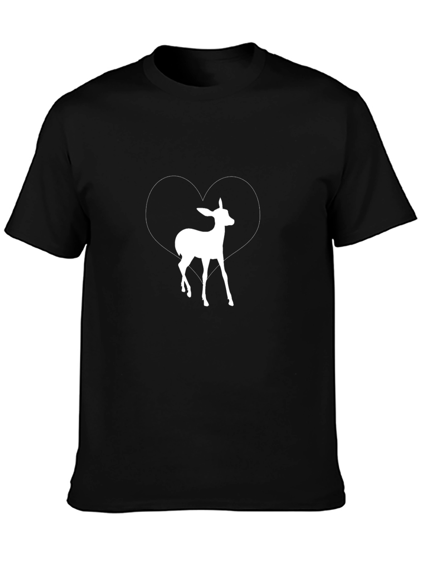 Deer Heart Graphic Print Tee - Black Casual T-Shirt