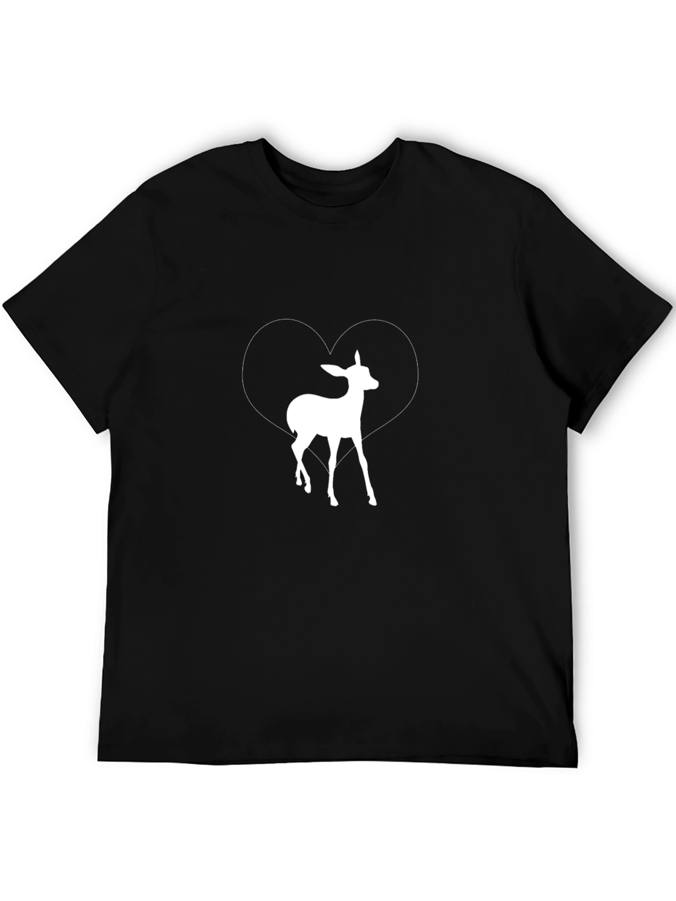 Deer Heart Graphic Print Tee - Black Casual T-Shirt