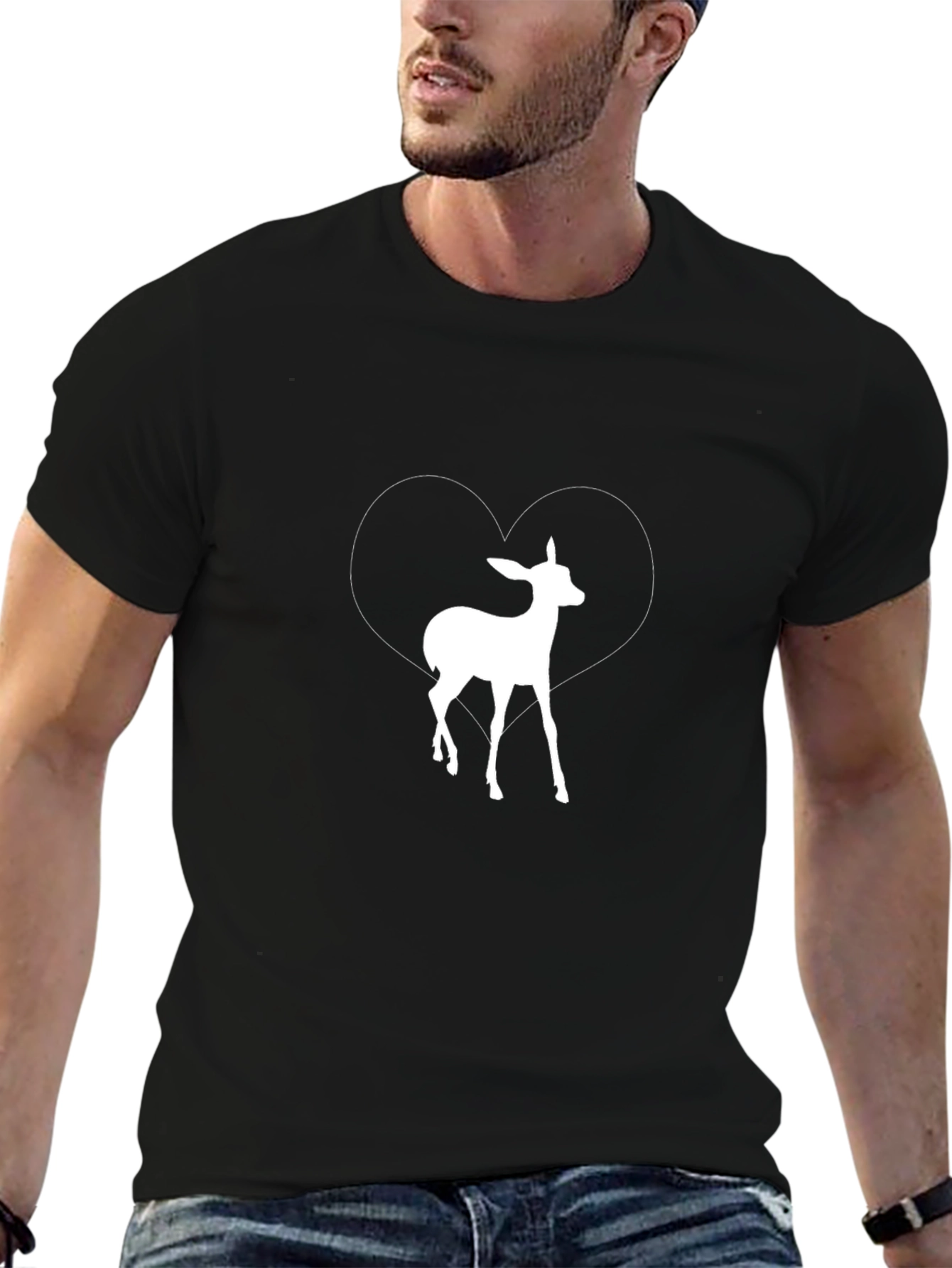 Deer Heart Graphic Print Tee - Black Casual T-Shirt