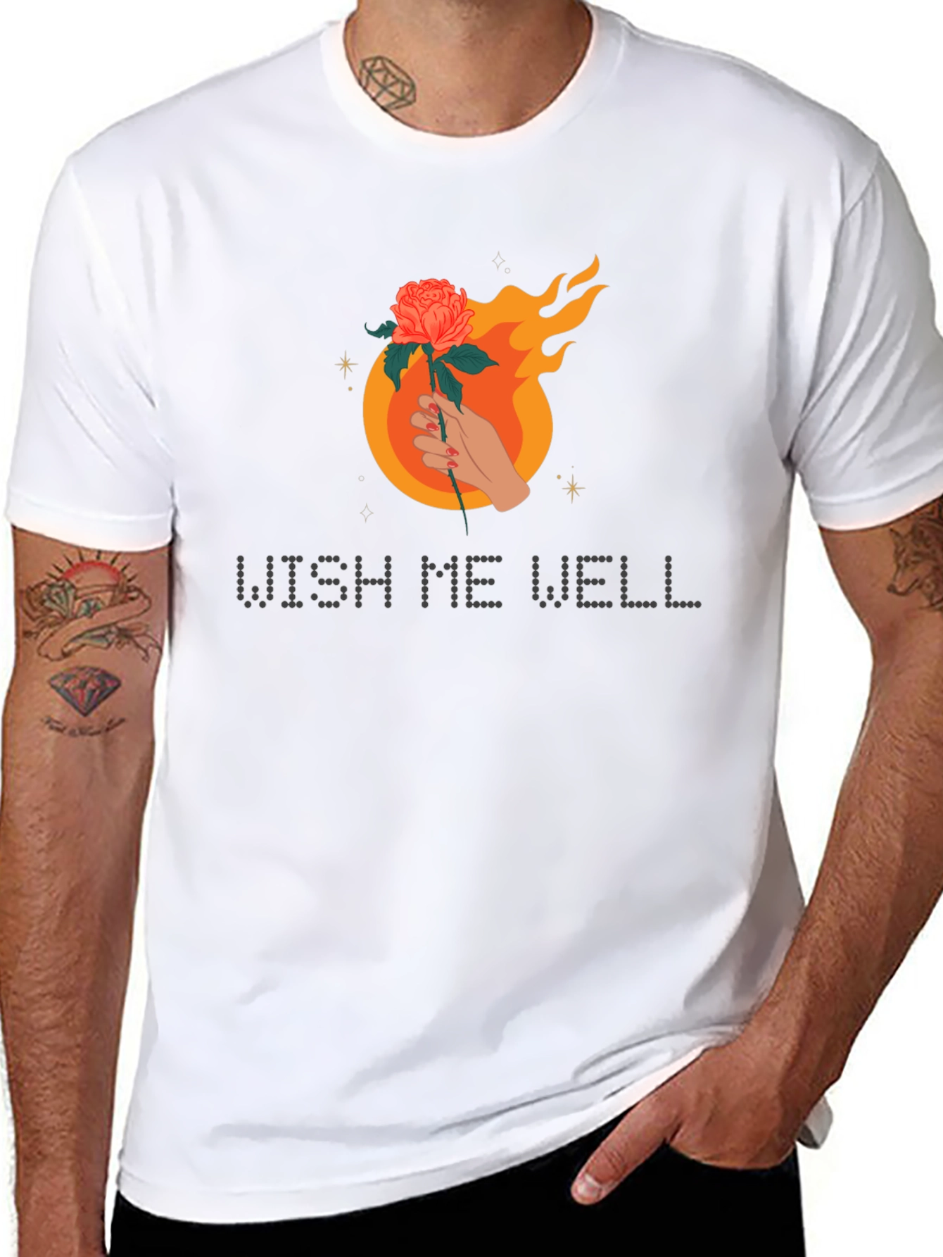 Wish Me Well Graphic Tee - Flaming Rose Design