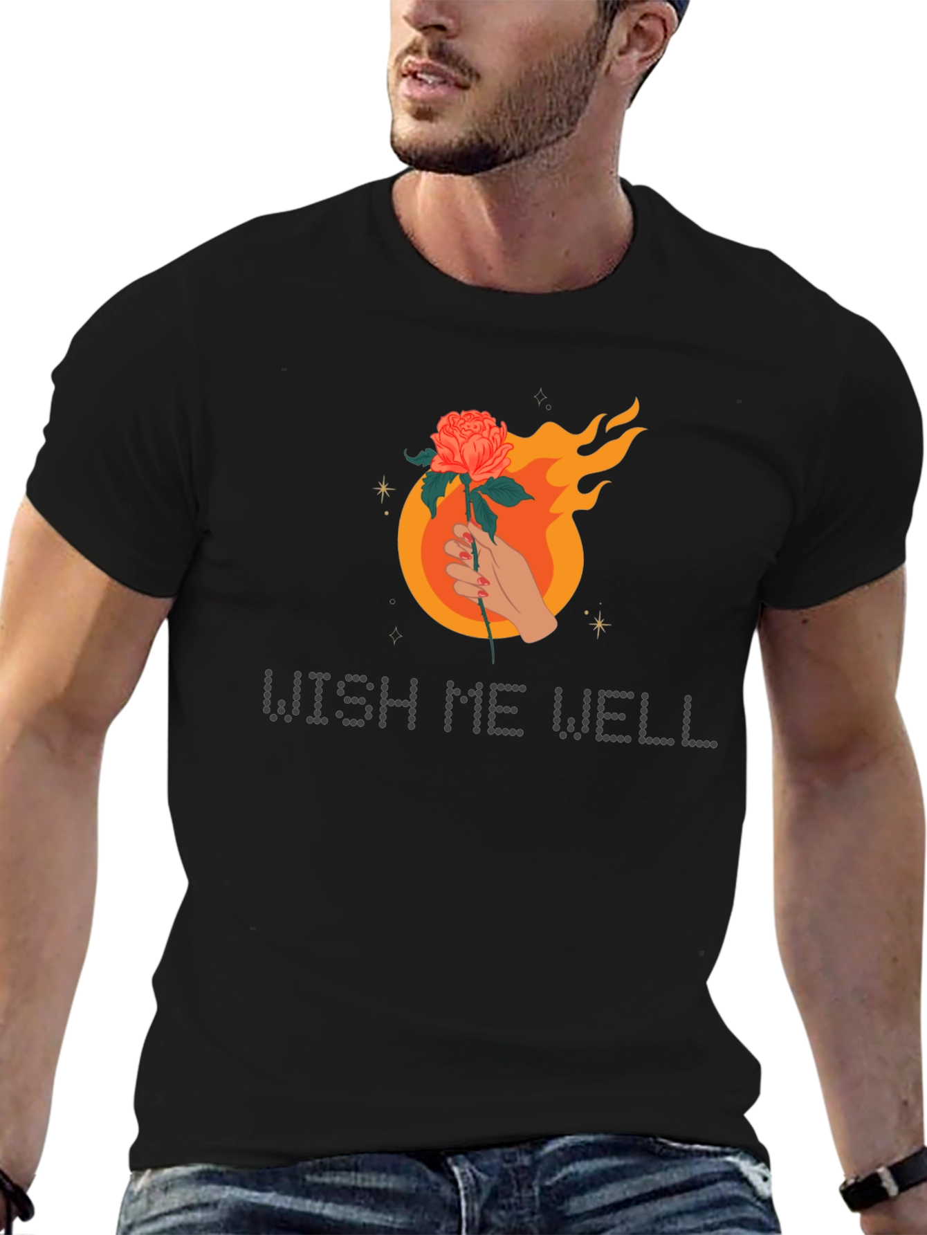 Wish Me Well Graphic Tee - Flaming Rose Design