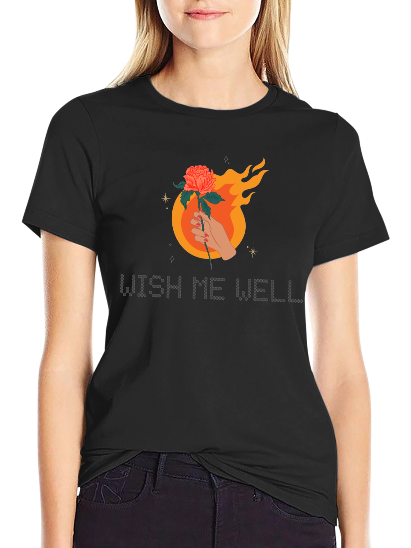 Wish Me Well Graphic Tee - Flaming Rose Design