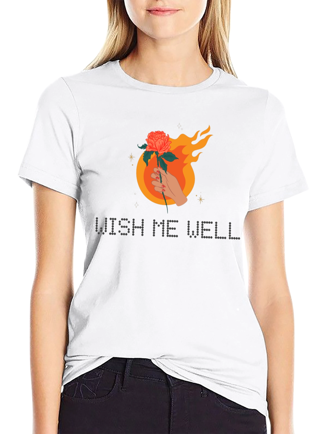 Wish Me Well Graphic Tee - Flaming Rose Design