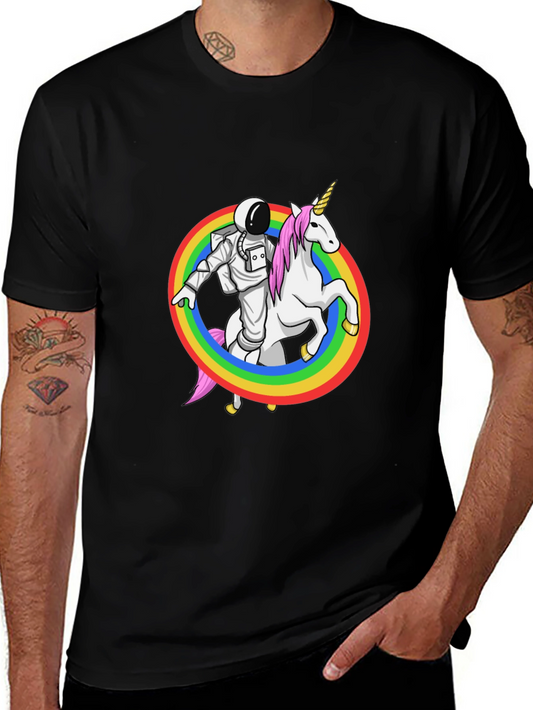 Astronaut Riding Unicorn Rainbow Graphic Tee