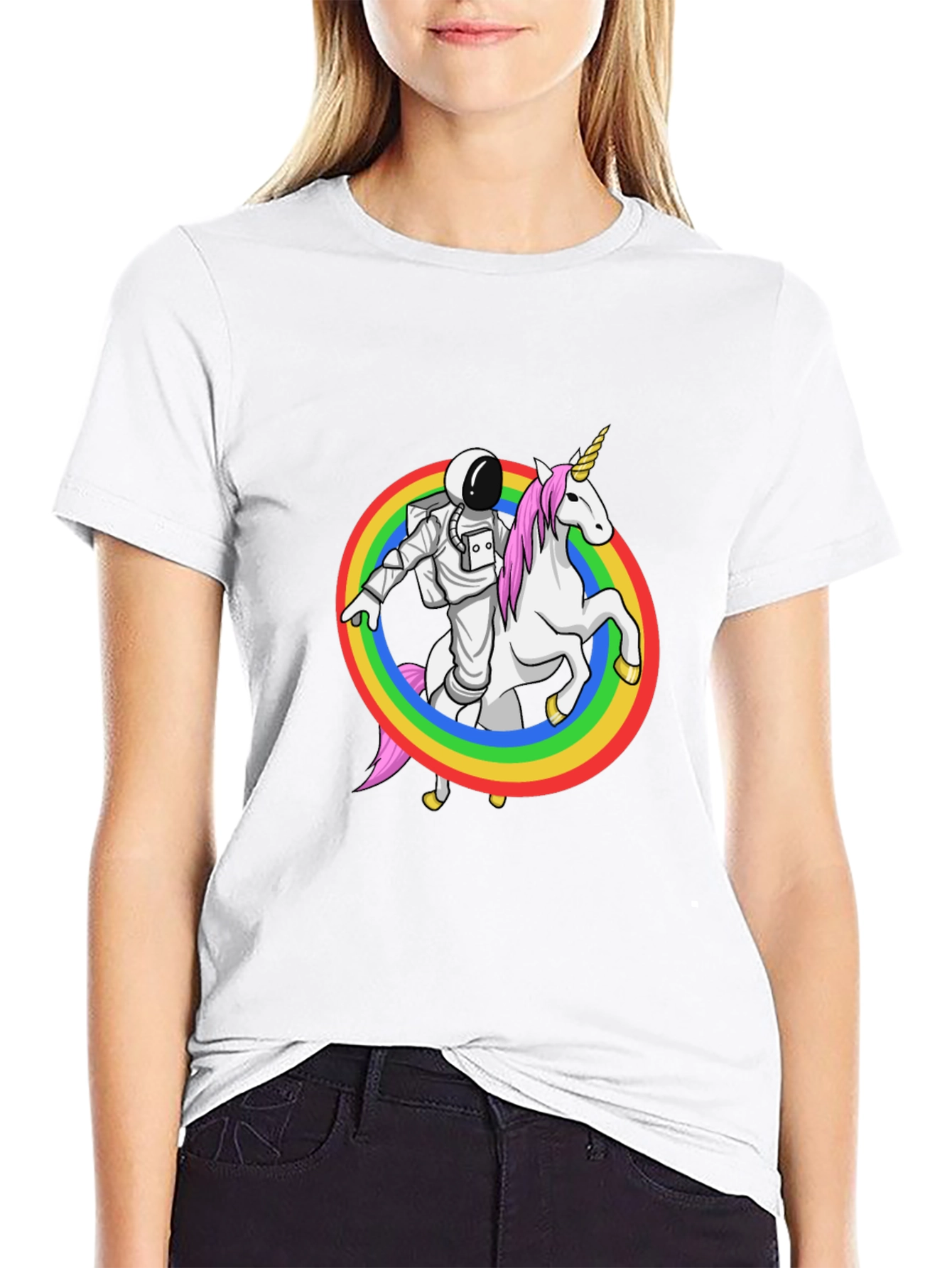 Astronaut Riding Unicorn Rainbow Graphic Tee