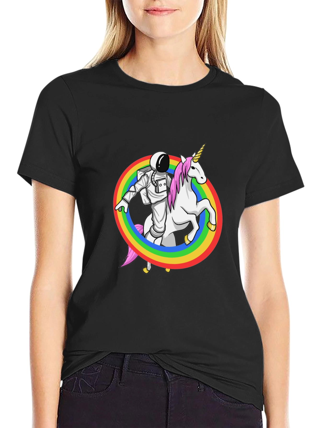 Astronaut Riding Unicorn Rainbow Graphic Tee