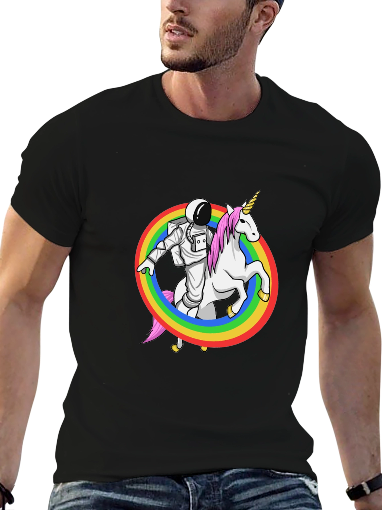 Astronaut Riding Unicorn Rainbow Graphic Tee