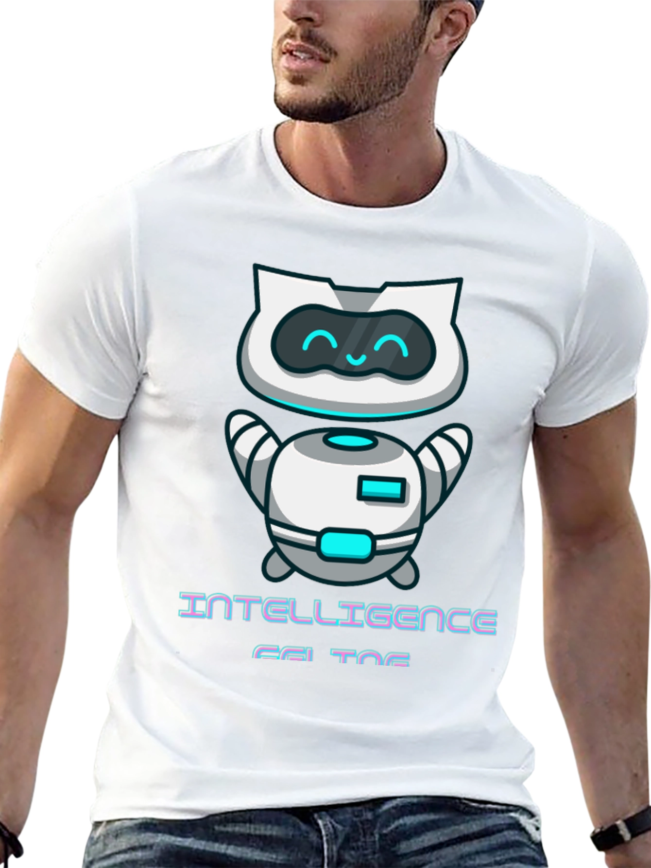 Intelligent Cat Bot Graphic T-Shirt