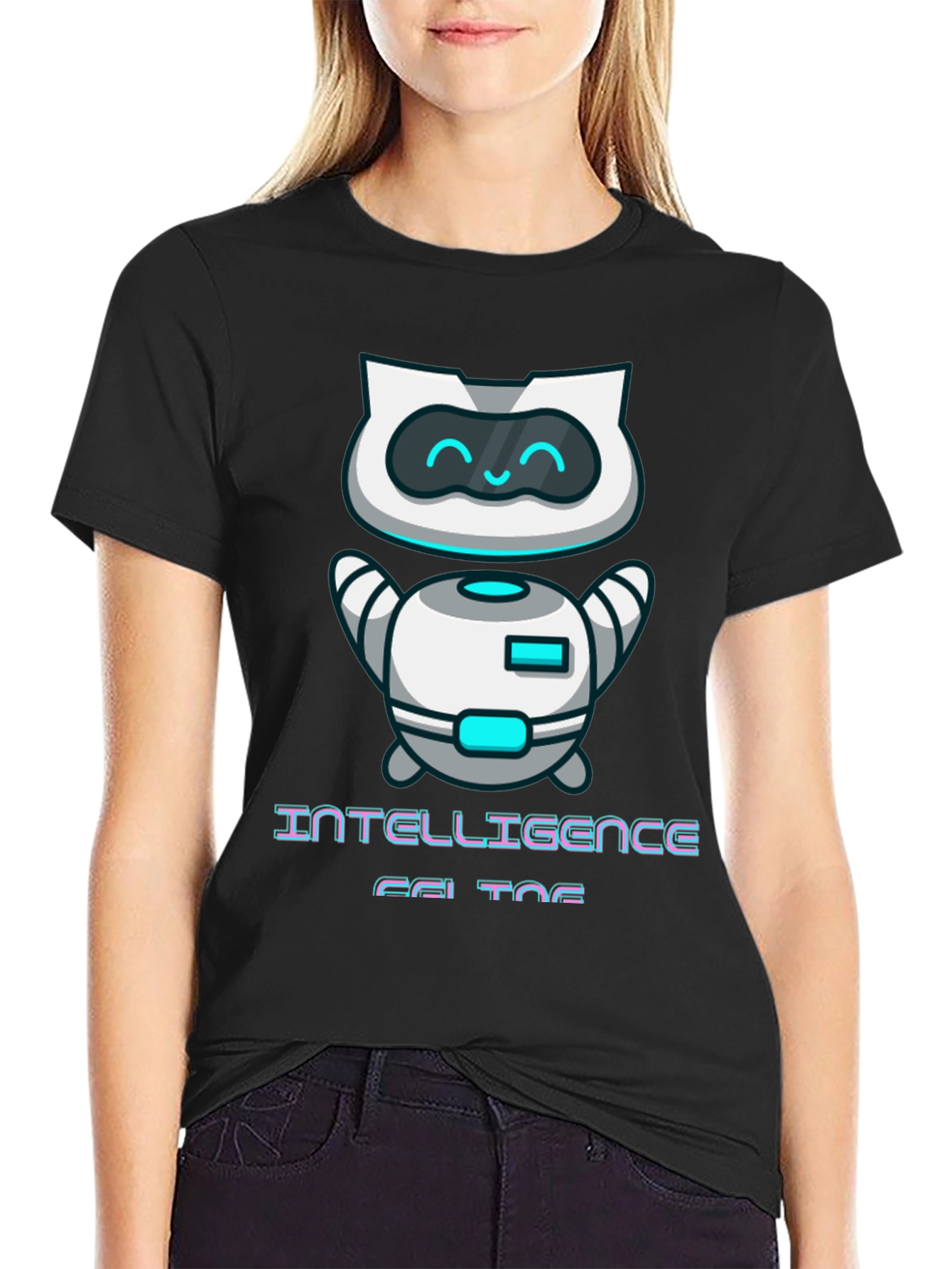 Intelligent Cat Bot Graphic T-Shirt