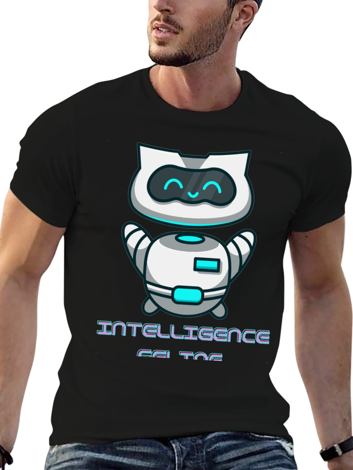 Intelligent Cat Bot Graphic T-Shirt